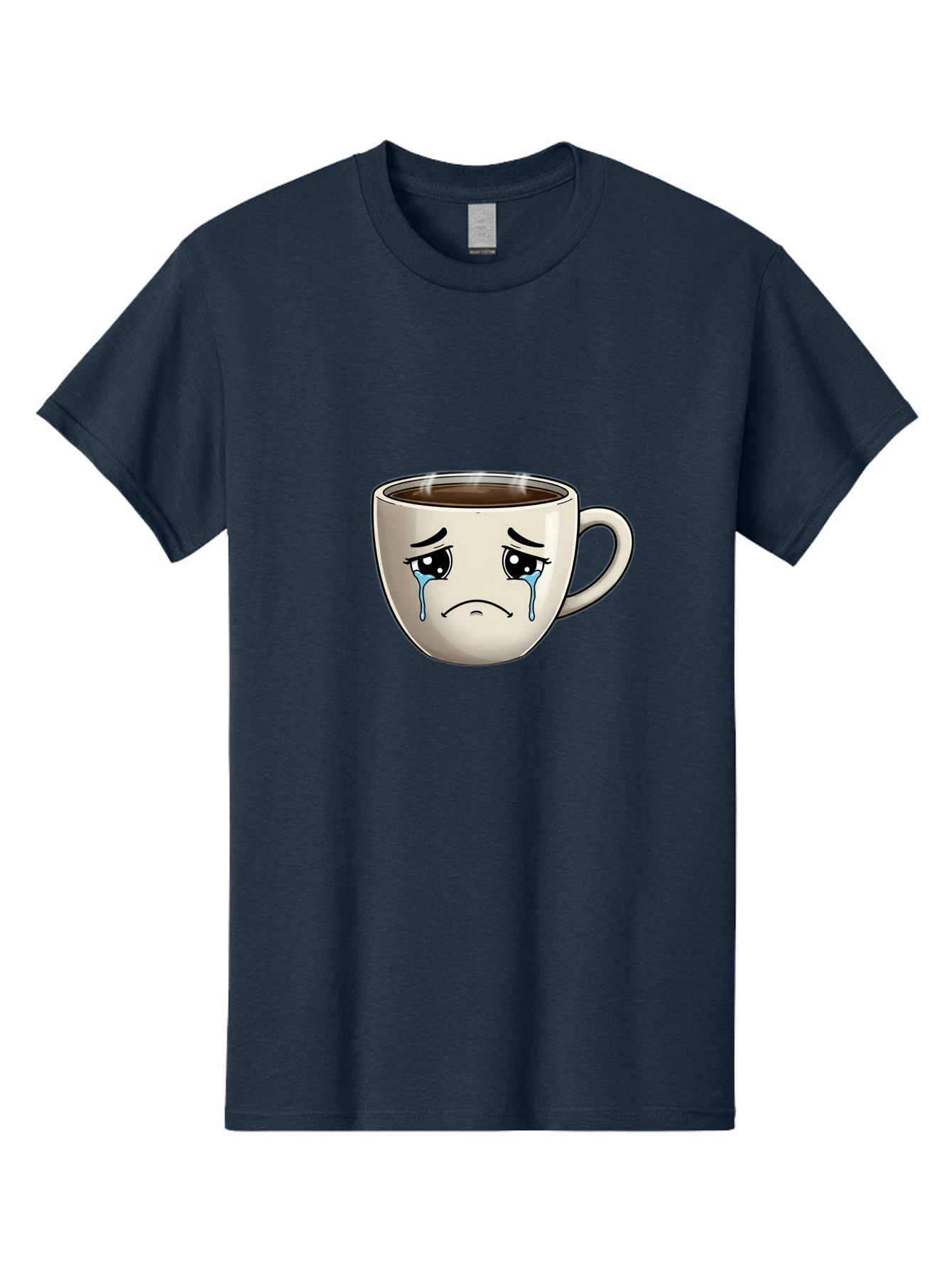 Sad-Coffee-Cup Men'S Graphic Tee, 100% Cotton, Comfortable Casual Summer Wear, Machine Washable, Sad Coffee Cup, Crying Face, Dark Coffee, Steaming Hot, Emotional Expression, Coffee Culture, Sad Face Cartoon, Morning Coffee, Coffee Break Bae733