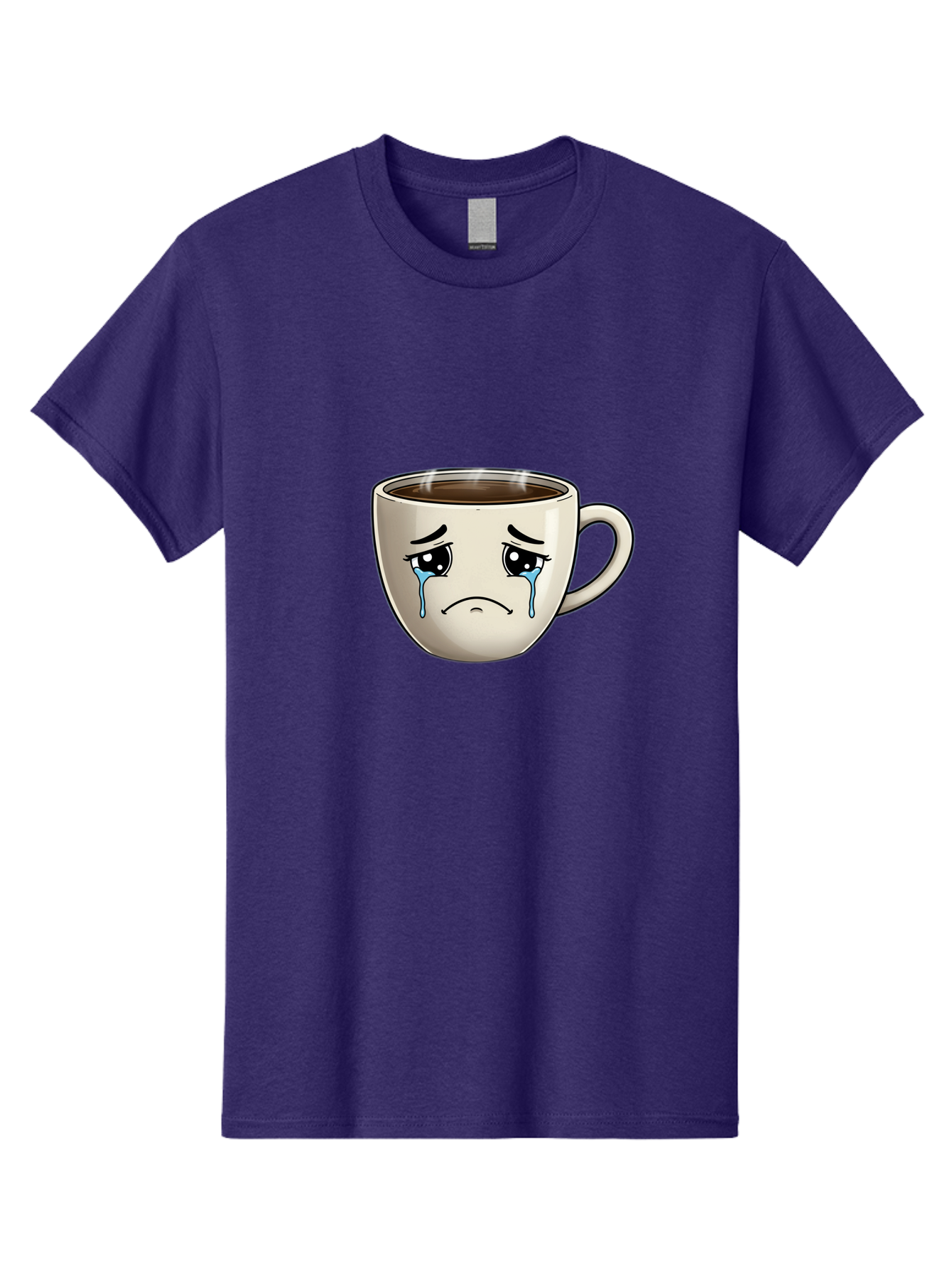 Sad-Coffee-Cup Men'S Graphic Tee, 100% Cotton, Comfortable Casual Summer Wear, Machine Washable, Sad Coffee Cup, Crying Face, Dark Coffee, Steaming Hot, Emotional Expression, Coffee Culture, Sad Face Cartoon, Morning Coffee, Coffee Break Bae733