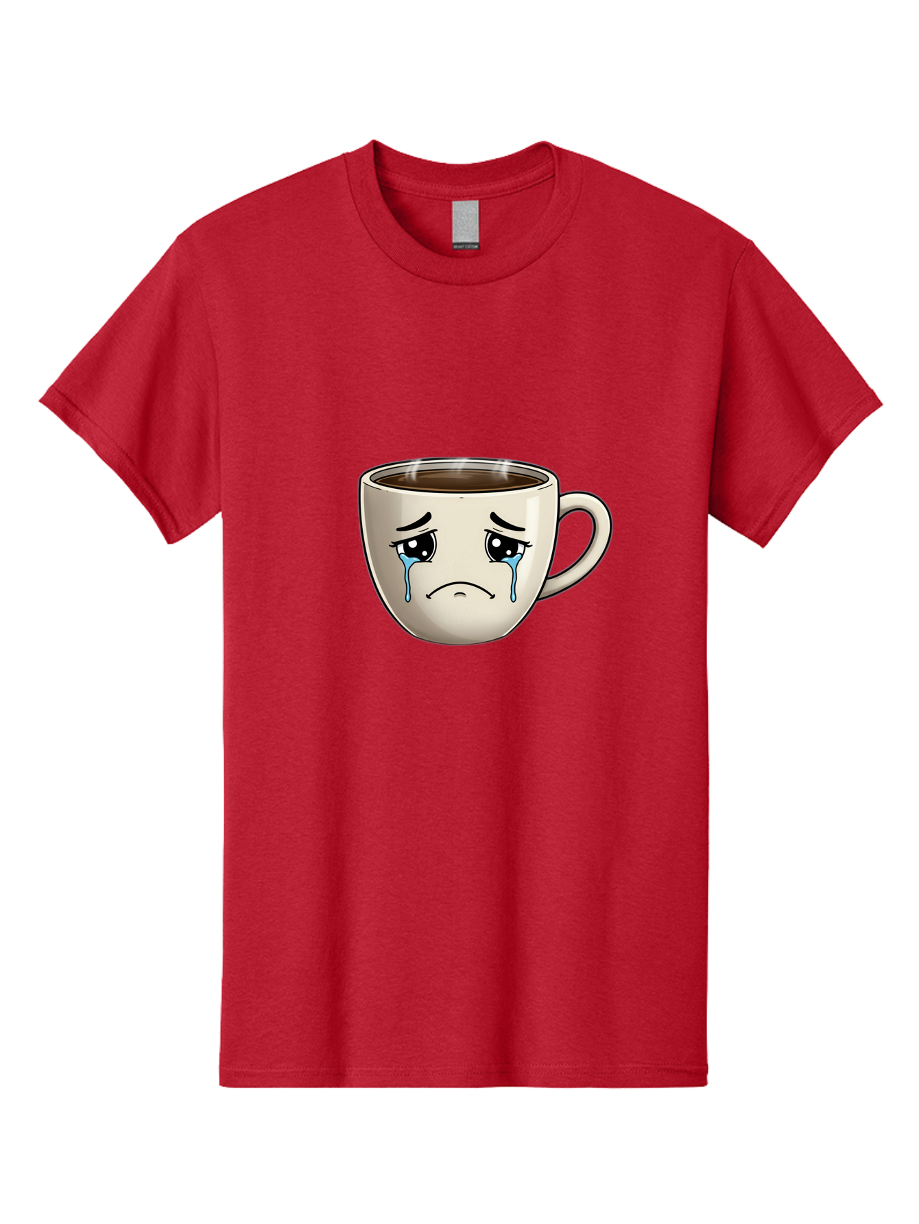 Sad-Coffee-Cup Men'S Graphic Tee, 100% Cotton, Comfortable Casual Summer Wear, Machine Washable, Sad Coffee Cup, Crying Face, Dark Coffee, Steaming Hot, Emotional Expression, Coffee Culture, Sad Face Cartoon, Morning Coffee, Coffee Break Bae733