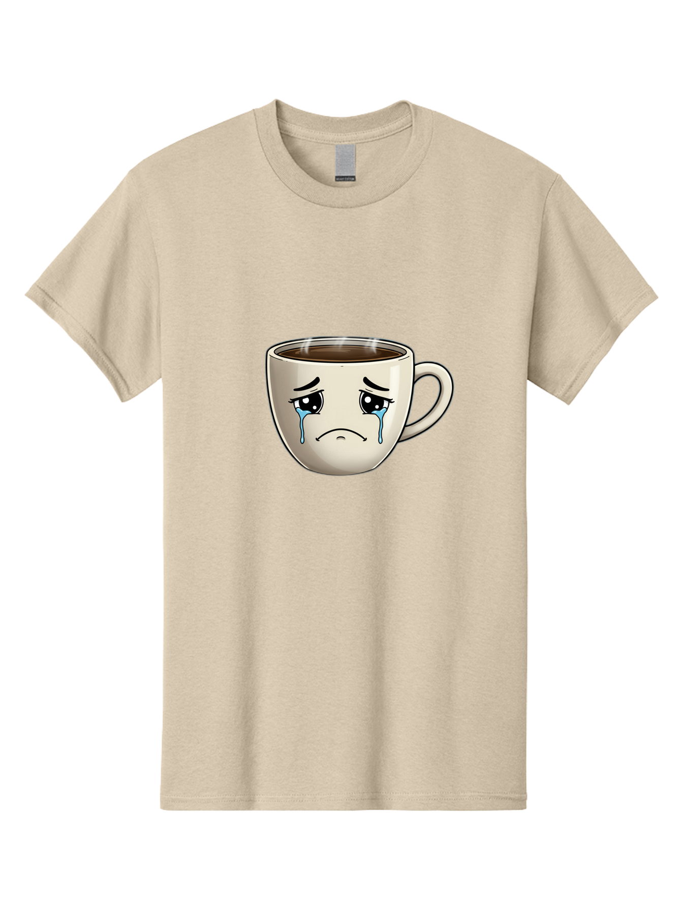 Sad-Coffee-Cup Men'S Graphic Tee, 100% Cotton, Comfortable Casual Summer Wear, Machine Washable, Sad Coffee Cup, Crying Face, Dark Coffee, Steaming Hot, Emotional Expression, Coffee Culture, Sad Face Cartoon, Morning Coffee, Coffee Break Bae733