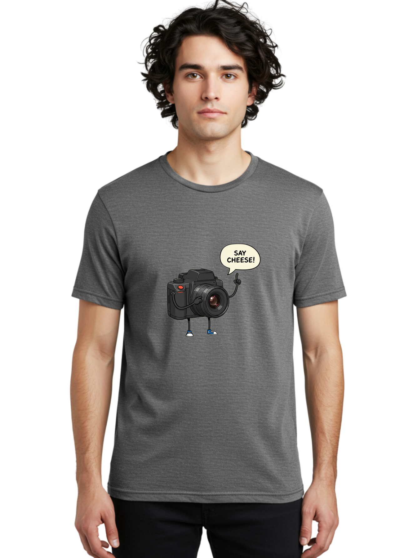 Say-Cheese Men'S Graphic Tee, 100% Cotton, Comfortable Casual Summer Wear, Machine Washable, Cartoon Camera, Funny Character, Photography Humor, Say Cheese!, Camera Character, Comedic Photography, Digital Illustration, Bae734