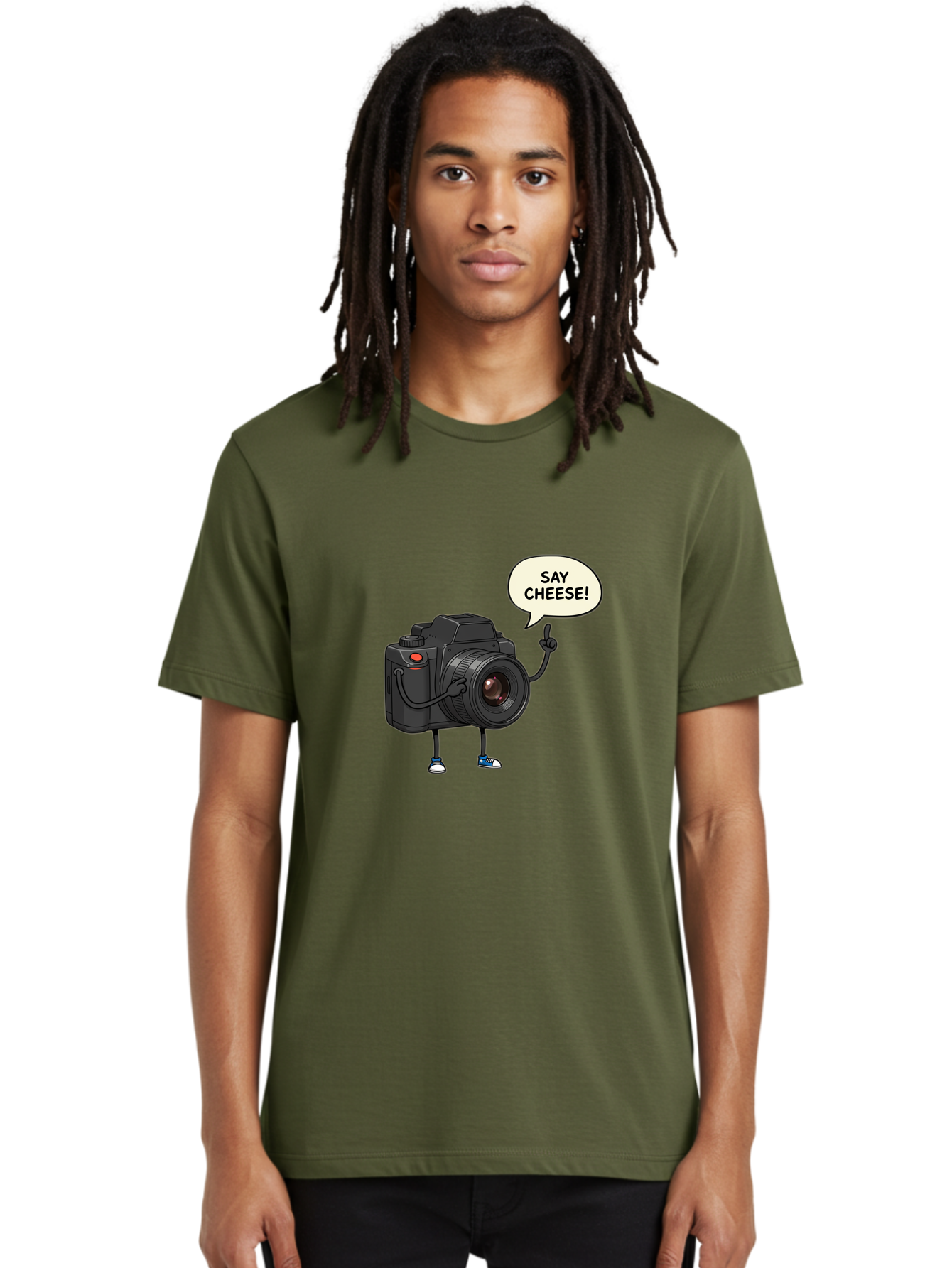 Say-Cheese Men'S Graphic Tee, 100% Cotton, Comfortable Casual Summer Wear, Machine Washable, Cartoon Camera, Funny Character, Photography Humor, Say Cheese!, Camera Character, Comedic Photography, Digital Illustration, Bae734