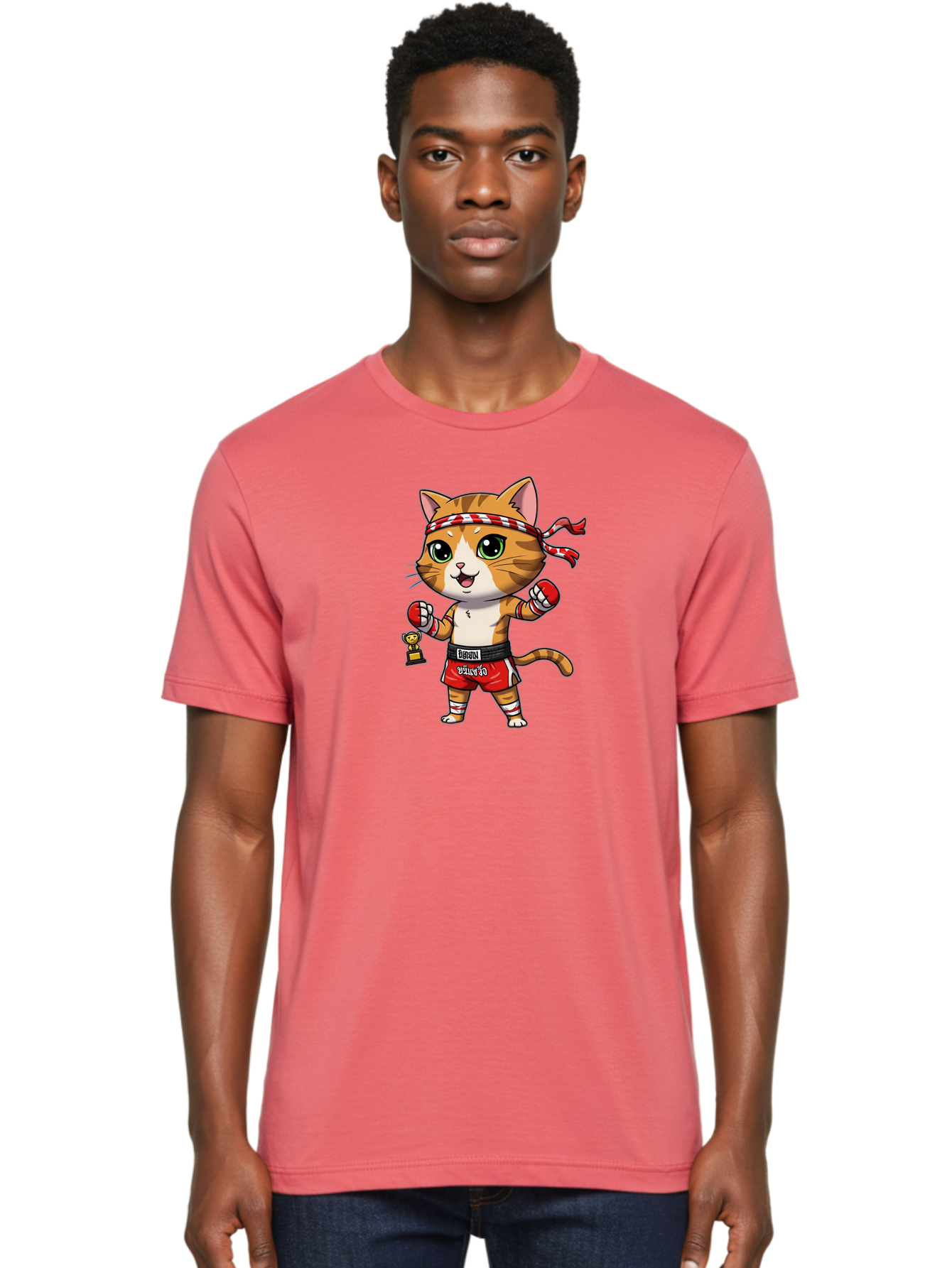 Siamese-Cat Men'S Graphic Tee, 100% Cotton, Comfortable Casual Summer Wear, Machine Washable, Boxing Cat, Cartoon Character, Martial Arts, Funny Animal, Red Boxing Gloves, Dilon Text, Black Belt, Playful Kitty, Adorable Feline, Cartoon Humor Bae736