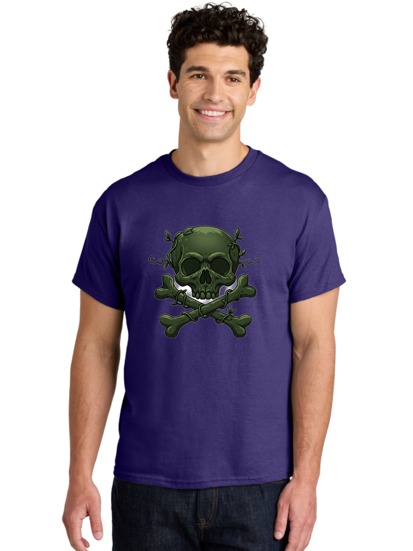 Skull-And-Crossbones-1 Men'S Graphic Tee, 100% Cotton, Comfortable Casual Summer Wear, Machine Washable, Skull And Crossbones, Pirate Symbol, Dark Art, Gothic Design, Skull With Vines, Crossbones With Leaves, Edgy Aesthetic, Grunge Style, Bae737