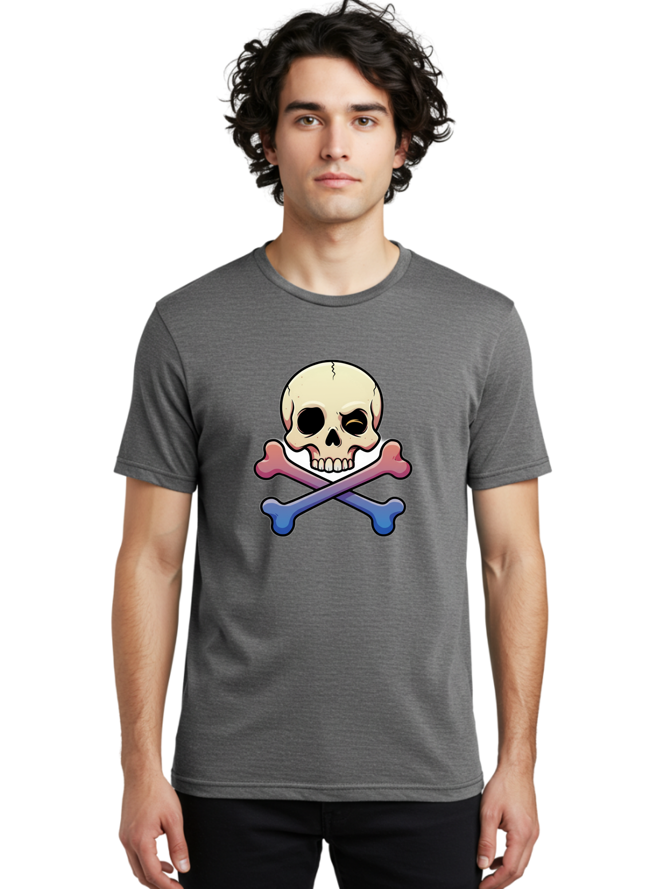 Skull-And-Crossbones Men'S Graphic Tee, 100% Cotton, Comfortable Casual Summer Wear, Machine Washable, Crossed Bones, Human Skull, Poison Symbol, Warning Sign, Cartoon Icon, Grunge Style, Death Symbol, Hazard Warning, Danger Sign, Bae739