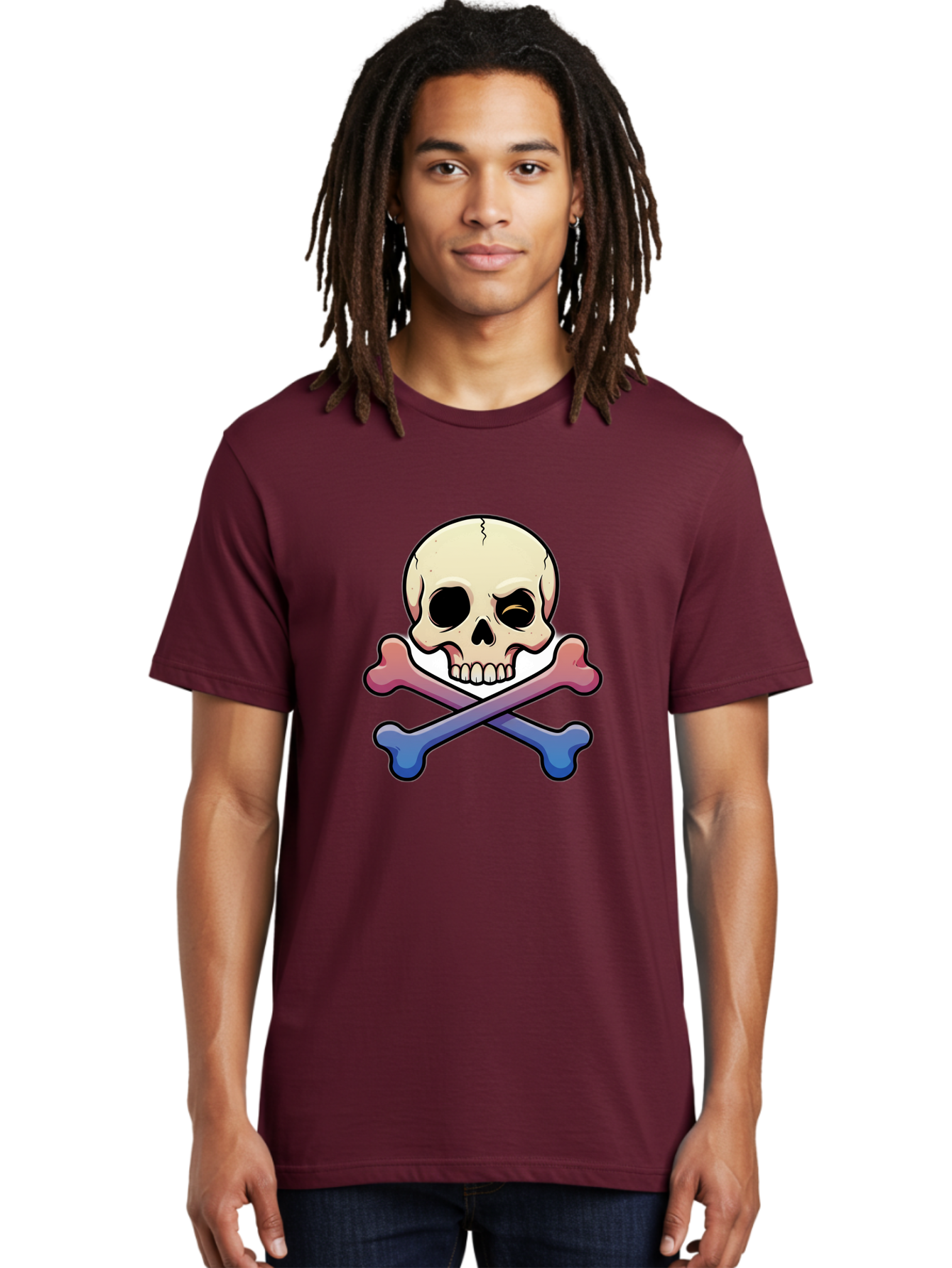 Skull-And-Crossbones Men'S Graphic Tee, 100% Cotton, Comfortable Casual Summer Wear, Machine Washable, Crossed Bones, Human Skull, Poison Symbol, Warning Sign, Cartoon Icon, Grunge Style, Death Symbol, Hazard Warning, Danger Sign, Bae739