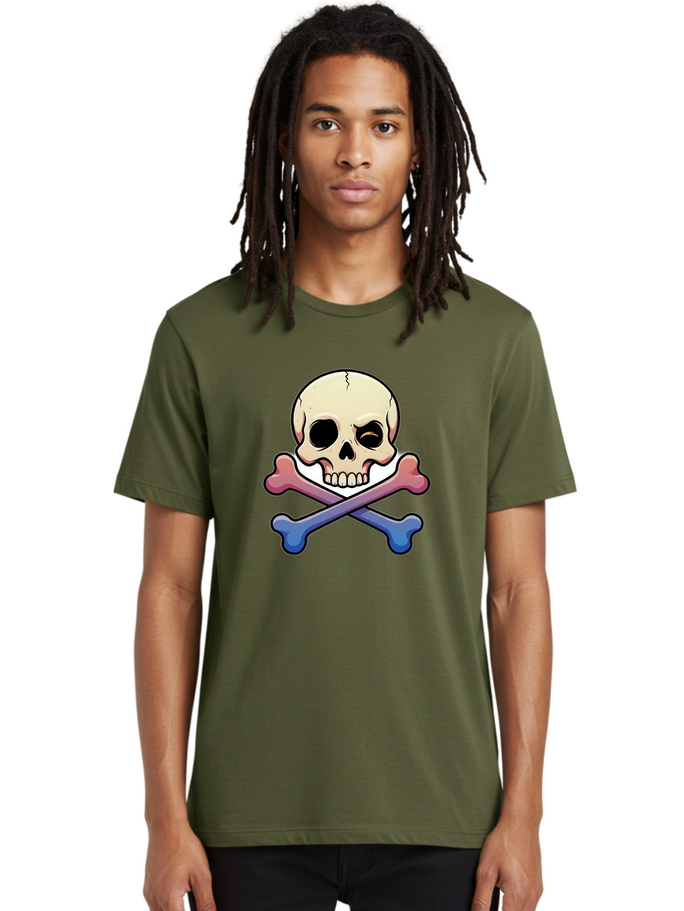 Skull-And-Crossbones Men'S Graphic Tee, 100% Cotton, Comfortable Casual Summer Wear, Machine Washable, Crossed Bones, Human Skull, Poison Symbol, Warning Sign, Cartoon Icon, Grunge Style, Death Symbol, Hazard Warning, Danger Sign, Bae739