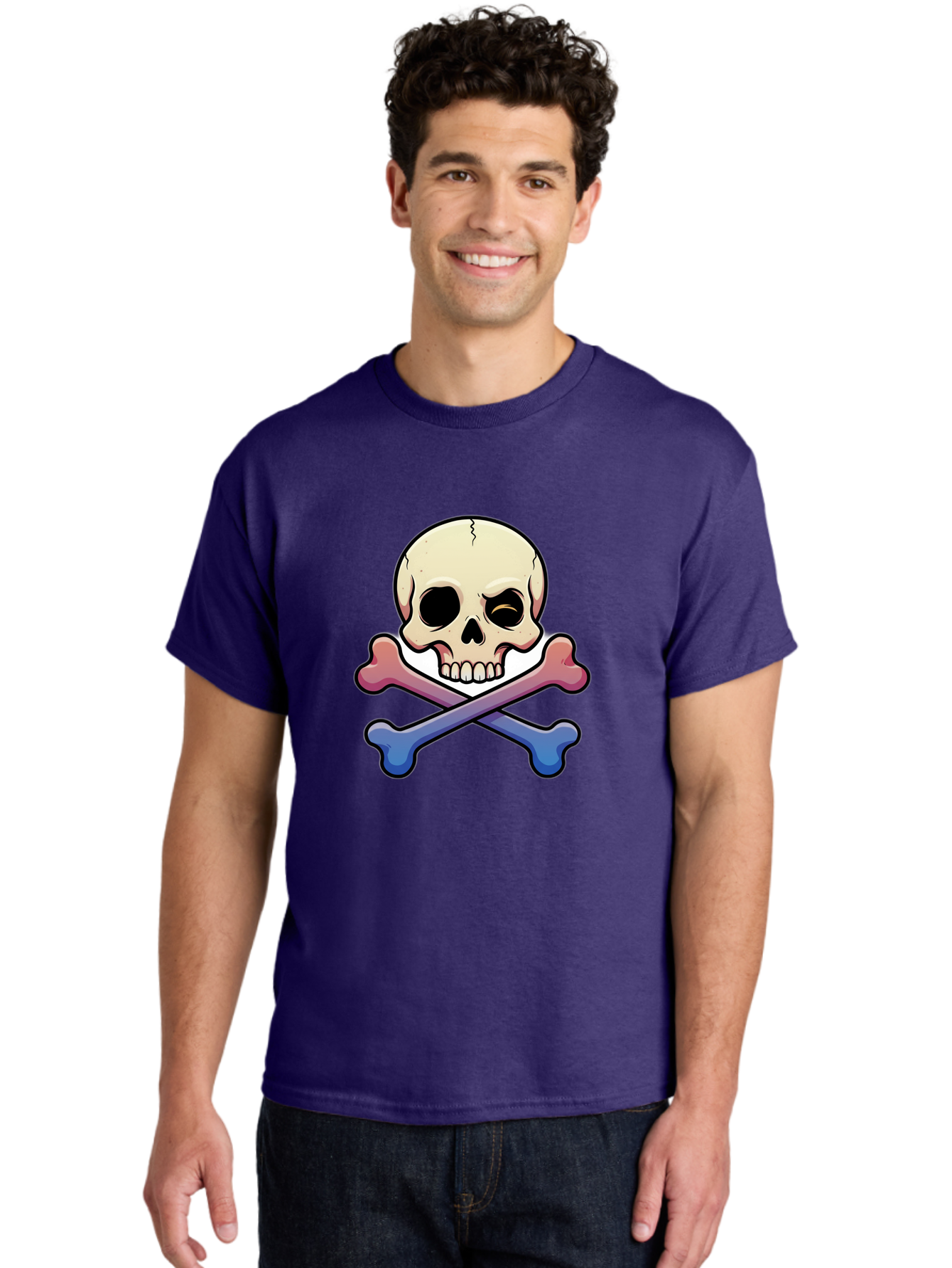 Skull-And-Crossbones Men'S Graphic Tee, 100% Cotton, Comfortable Casual Summer Wear, Machine Washable, Crossed Bones, Human Skull, Poison Symbol, Warning Sign, Cartoon Icon, Grunge Style, Death Symbol, Hazard Warning, Danger Sign, Bae739