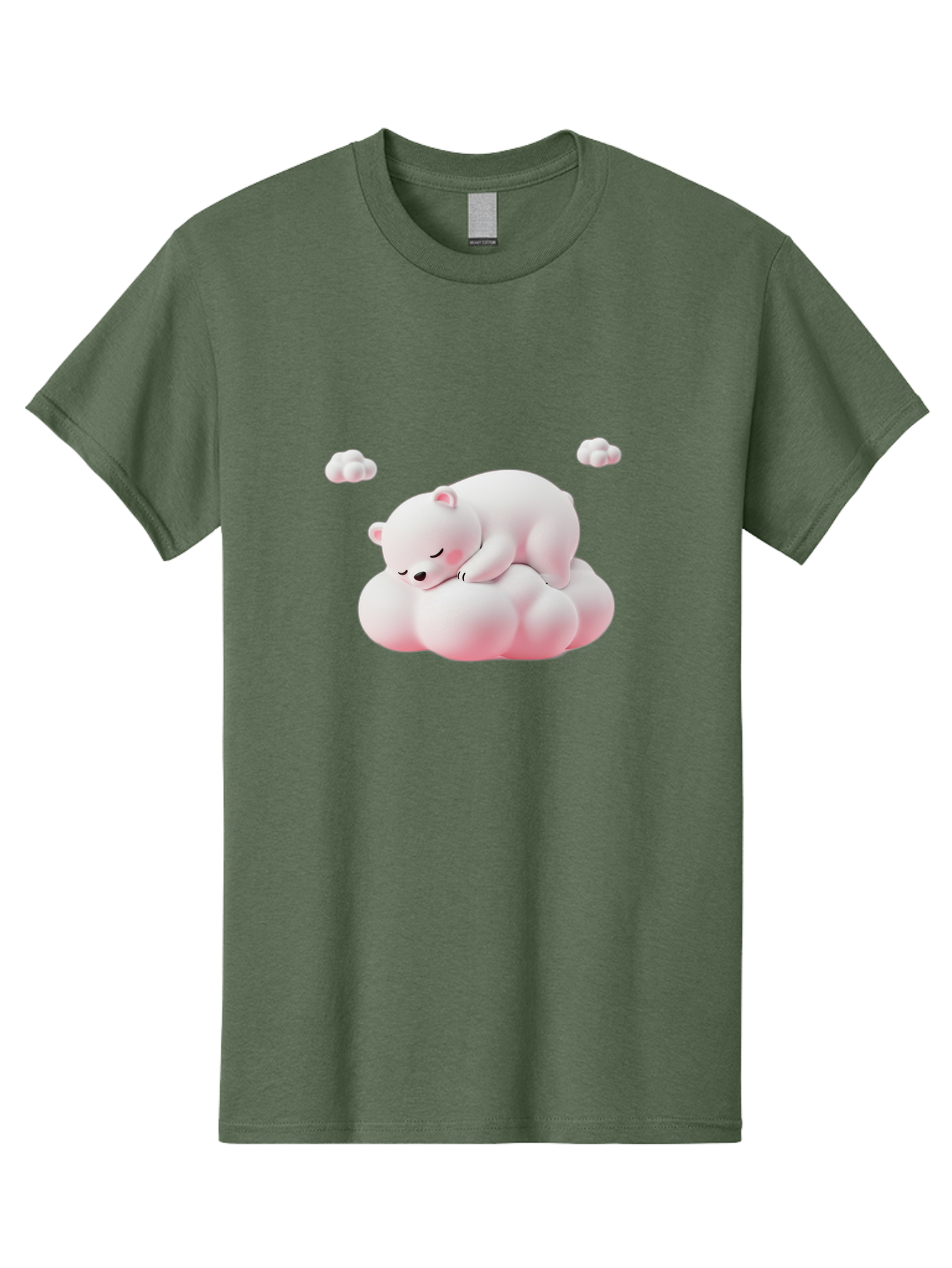 Sleeping-Polar-Bear-1 Men'S Graphic Tee, 100% Cotton, Comfortable Casual Summer Wear, Machine Washable, Sleeping Polar Bear, Cute Cartoon Animal, Peaceful Slumber, Fluffy White Bear, Serene Atmosphere, Adorable Illustration, Soft Pink Clouds, Bae740