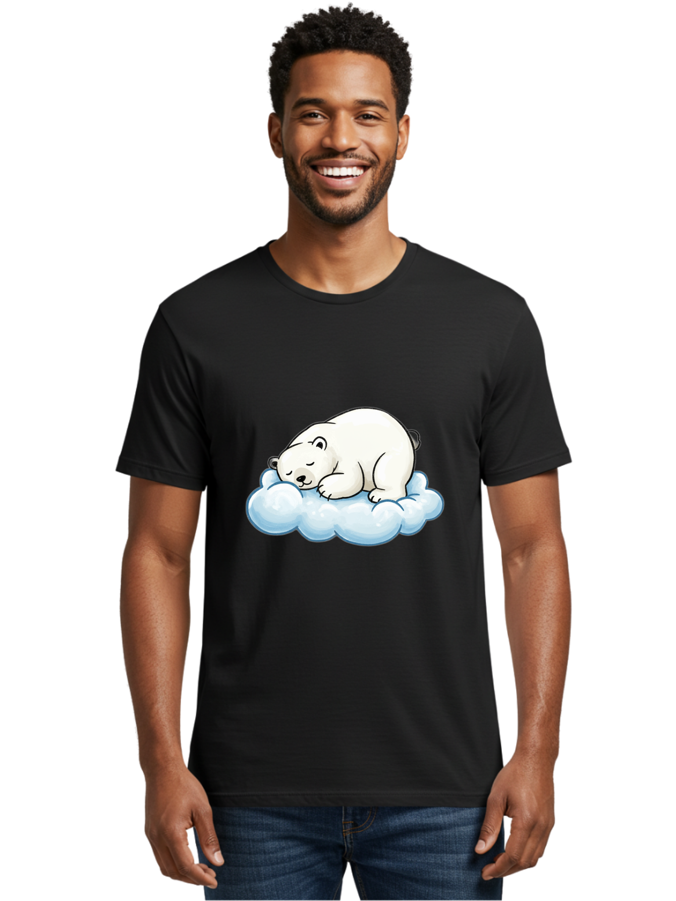 Sleeping-Polar-Bear-10 Men'S Graphic Tee, 100% Cotton, Comfortable Casual Summer Wear, Machine Washable, Sleeping Polar Bear, Cute Cartoon Character, White Fur, Fluffy Cloud, Peaceful Slumber, Adorable Illustration, Dreamy Atmosphere, Bae741