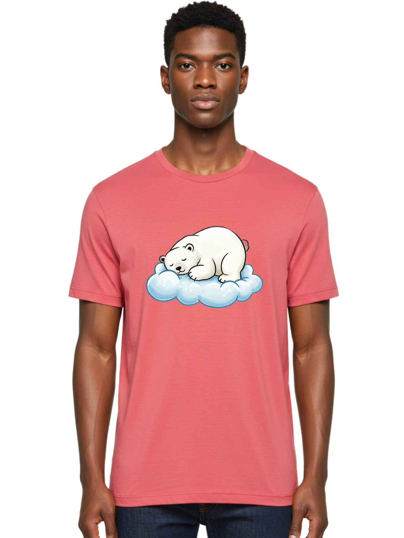 Sleeping-Polar-Bear-10 Men'S Graphic Tee, 100% Cotton, Comfortable Casual Summer Wear, Machine Washable, Sleeping Polar Bear, Cute Cartoon Character, White Fur, Fluffy Cloud, Peaceful Slumber, Adorable Illustration, Dreamy Atmosphere, Bae741