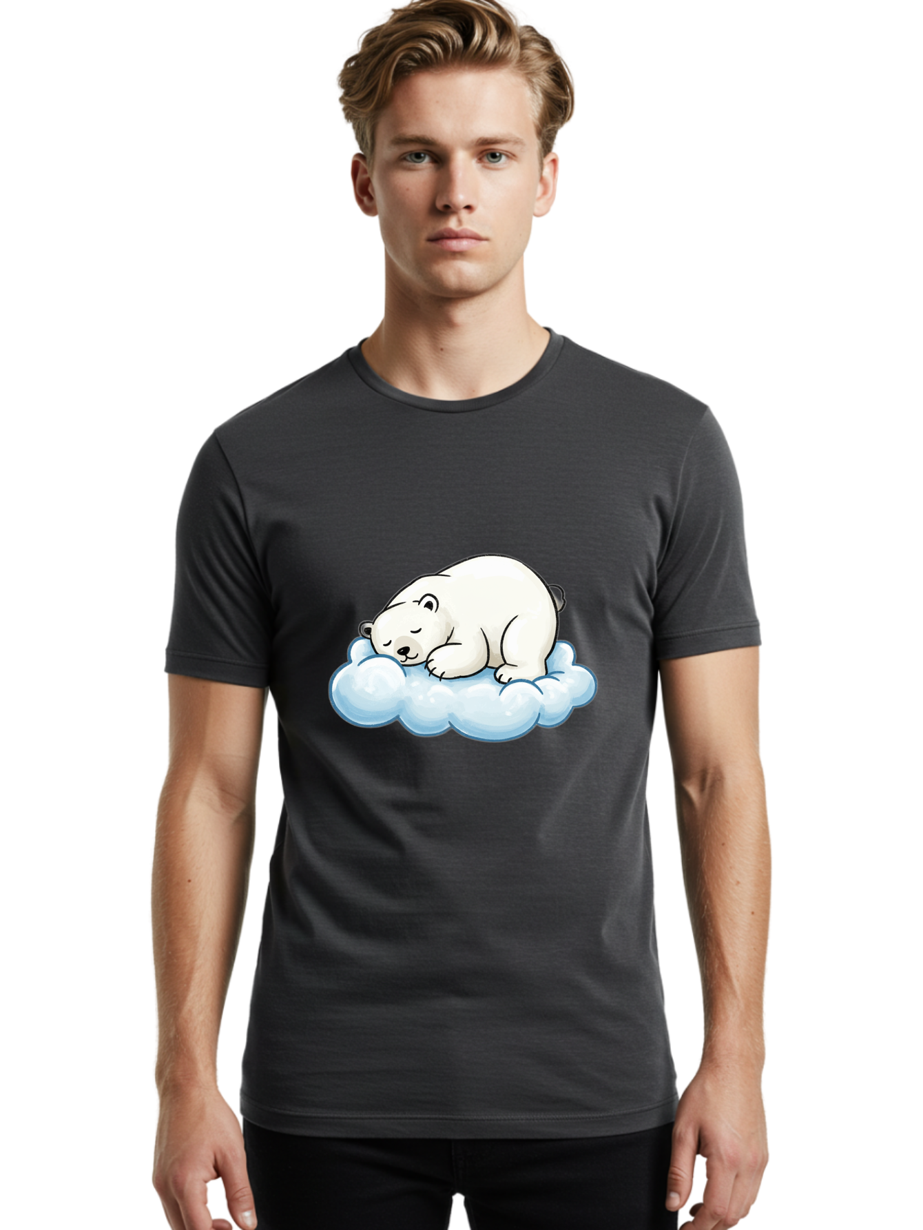 Sleeping-Polar-Bear-10 Men'S Graphic Tee, 100% Cotton, Comfortable Casual Summer Wear, Machine Washable, Sleeping Polar Bear, Cute Cartoon Character, White Fur, Fluffy Cloud, Peaceful Slumber, Adorable Illustration, Dreamy Atmosphere, Bae741