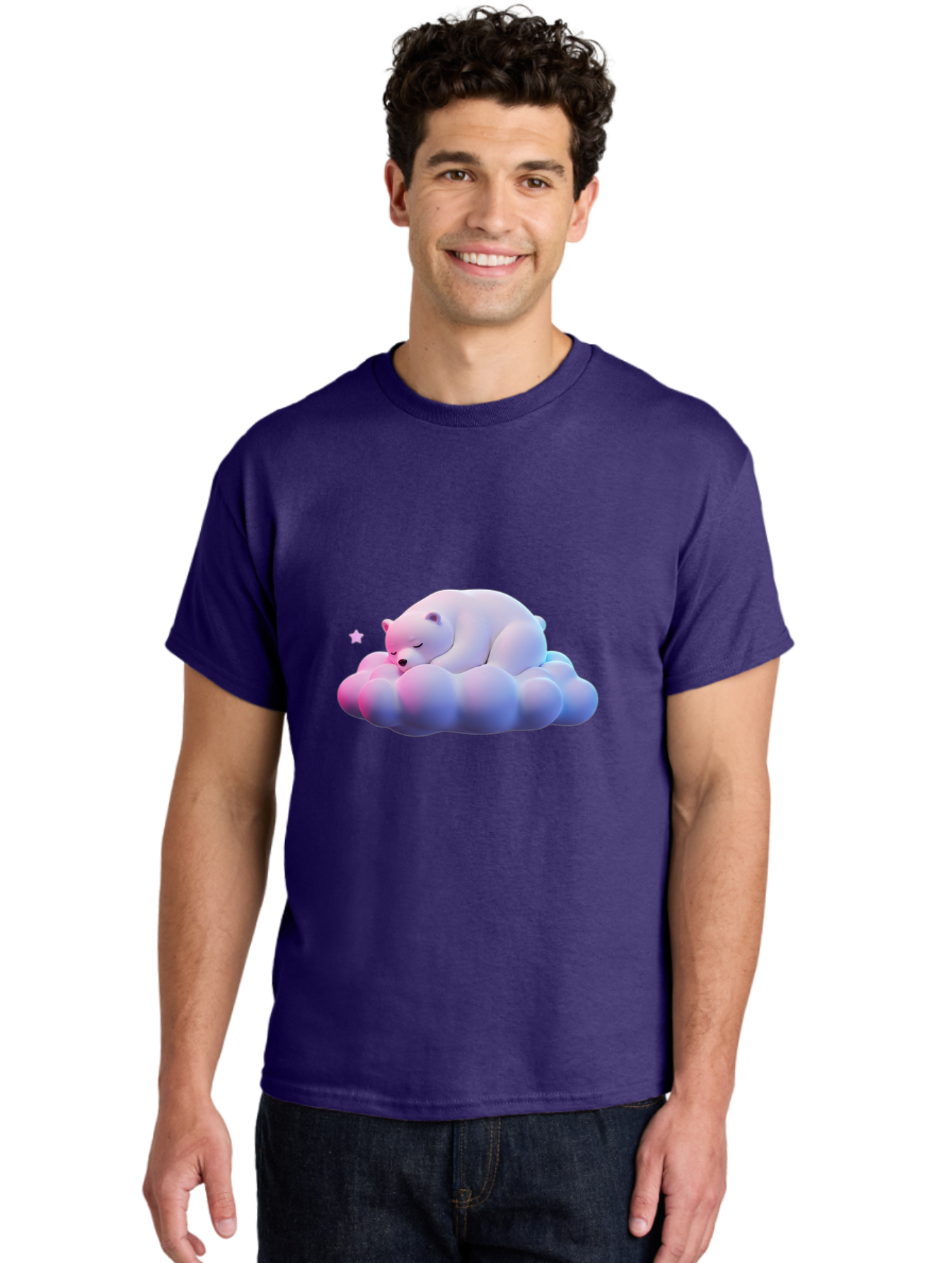 Sleeping-Polar-Bear-11 Men'S Graphic Tee, 100% Cotton, Comfortable Casual Summer Wear, Machine Washable, Sleeping Polar Bear, White Bear, Cloud, Dreamy Scene, Peaceful Slumber, Serene Atmosphere, Cute Bear, Cartoon Style Bae742