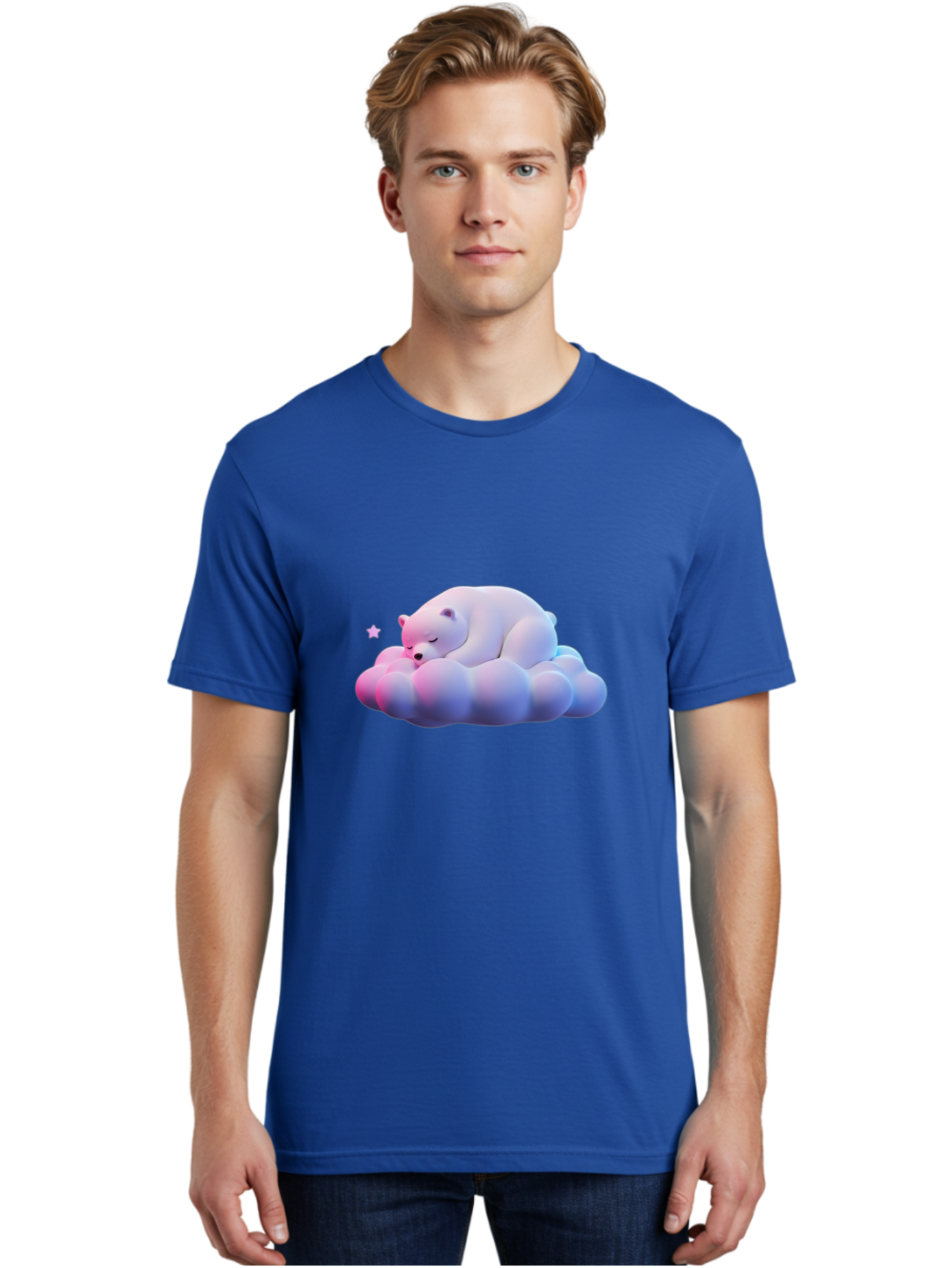Sleeping-Polar-Bear-11 Men'S Graphic Tee, 100% Cotton, Comfortable Casual Summer Wear, Machine Washable, Sleeping Polar Bear, White Bear, Cloud, Dreamy Scene, Peaceful Slumber, Serene Atmosphere, Cute Bear, Cartoon Style Bae742