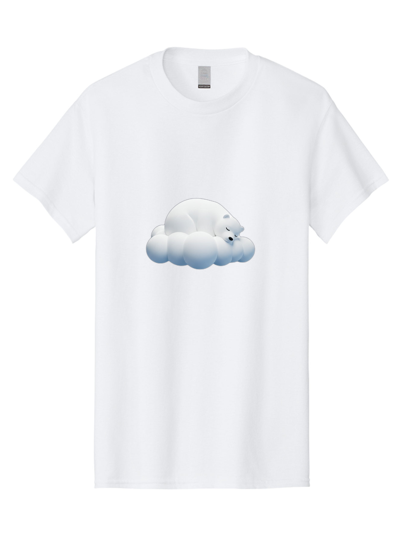 Sleeping-Polar-Bear-2 Men'S Graphic Tee, 100% Cotton, Comfortable Casual Summer Wear, Machine Washable, Sleeping Polar Bear On Cloud, Peaceful Slumber, Serene Atmosphere, Cute Cartoon Character, Relaxing Illustration, Sweet Dreams, Calmness, Bae743