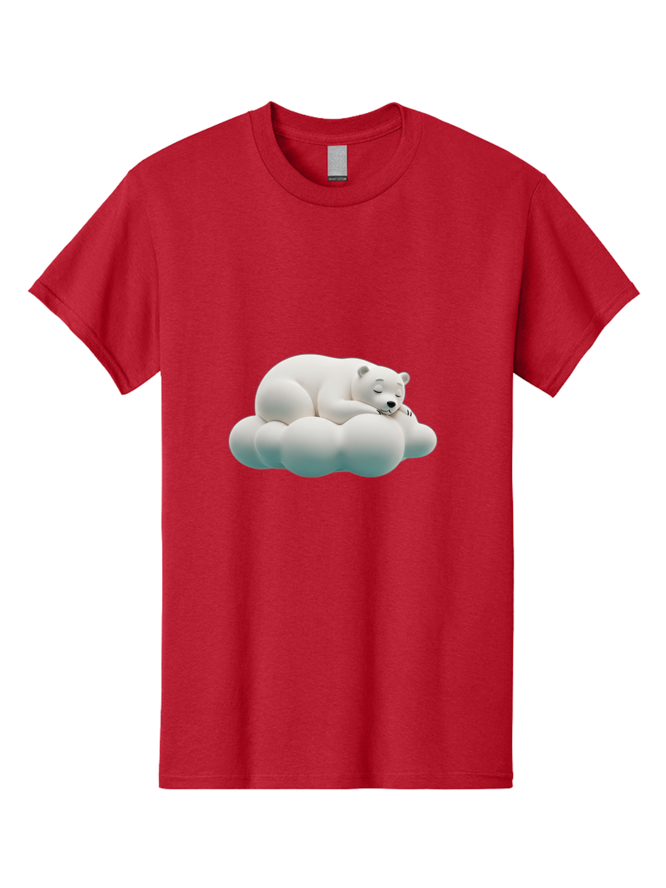 Sleeping-Polar-Bear-4 Men'S Graphic Tee, 100% Cotton, Comfortable Casual Summer Wear, Machine Washable, Polar Bear Sleeping On Cloud, Cute Animal, Serene Atmosphere, Peaceful Slumber, Adorable, White Polar Bear, Cartoon Style, 3D Rendering Bae745