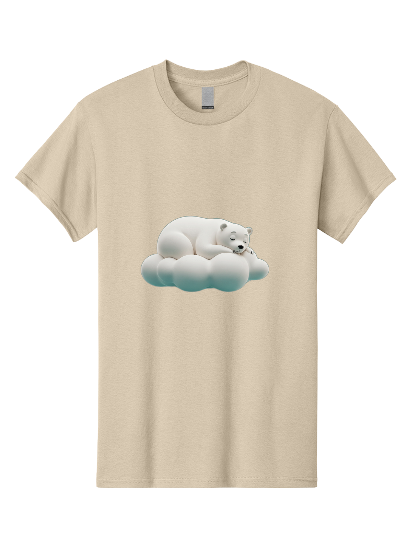 Sleeping-Polar-Bear-4 Men'S Graphic Tee, 100% Cotton, Comfortable Casual Summer Wear, Machine Washable, Polar Bear Sleeping On Cloud, Cute Animal, Serene Atmosphere, Peaceful Slumber, Adorable, White Polar Bear, Cartoon Style, 3D Rendering Bae745