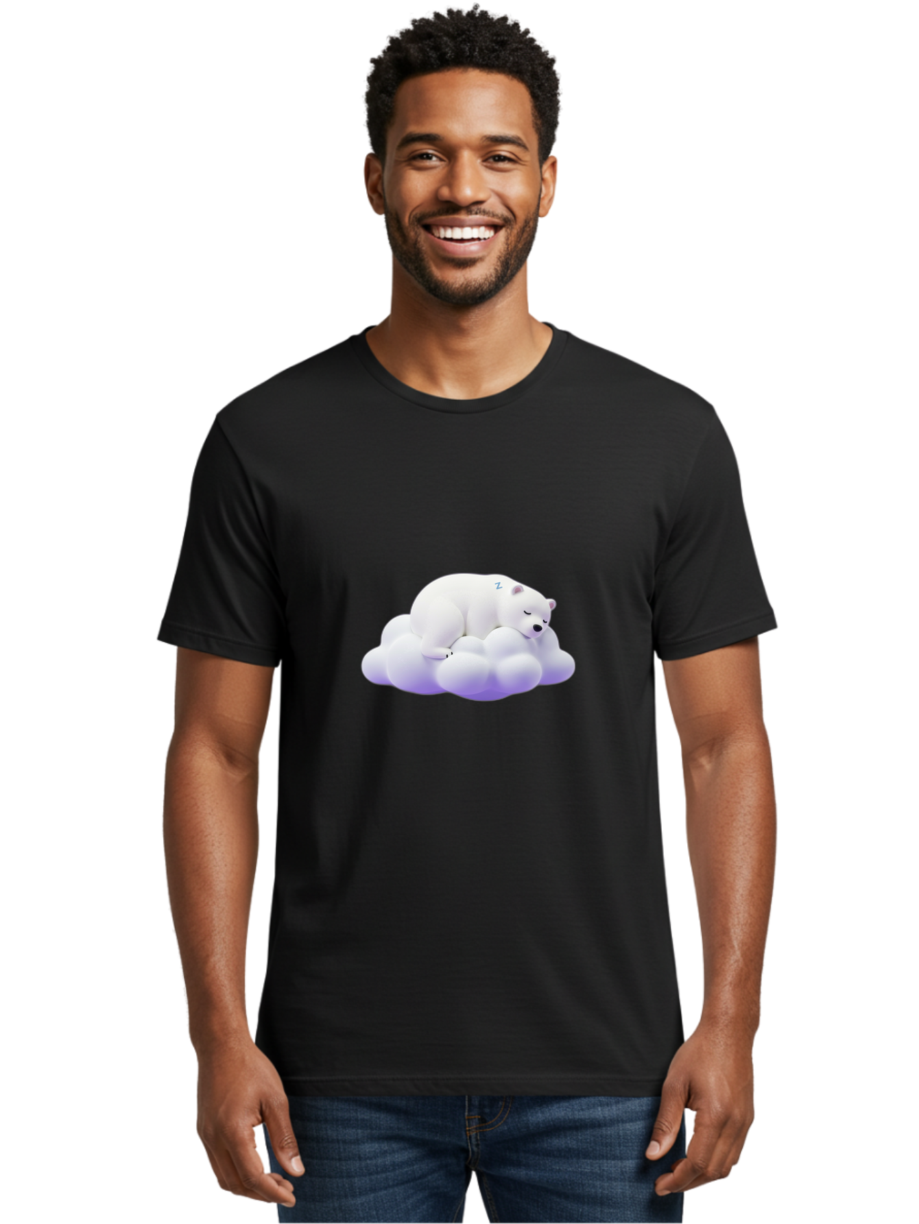 Sleeping-Polar-Bear-5 Men'S Graphic Tee, 100% Cotton, Comfortable Casual Summer Wear, Machine Washable, Sleeping Polar Bear, Cute Cartoon Character, Relaxing On Cloud, Peaceful Slumber, Serene Atmosphere, Adorable Illustration, Zzz, Bae746