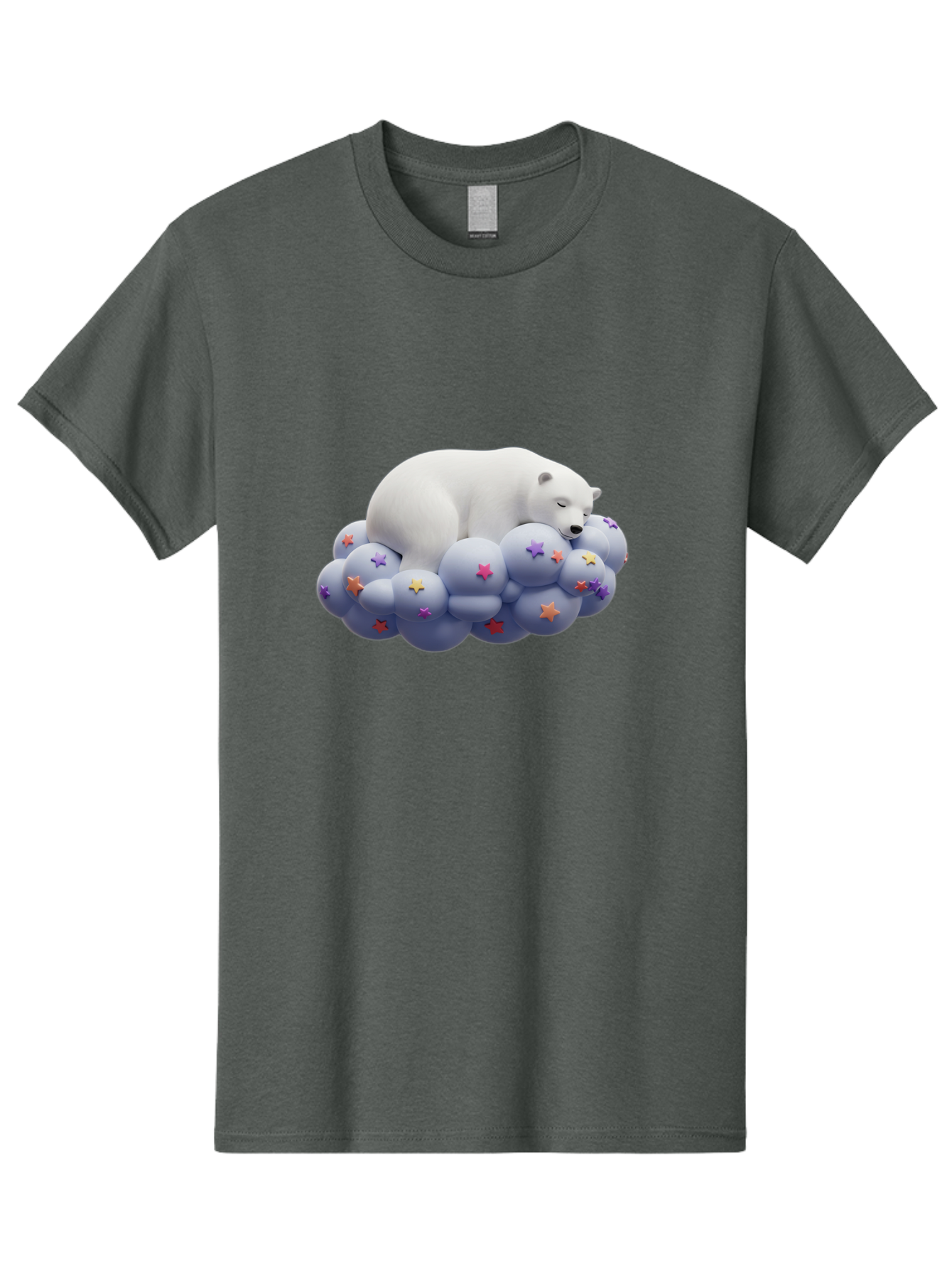 Sleeping-Polar-Bear-7 Men'S Graphic Tee, 100% Cotton, Comfortable Casual Summer Wear, Machine Washable, Sleeping Polar Bear, White Bear, Cloud With Stars, Pastel Colors, Whimsical Scene, Dreamy Atmosphere, Cute Illustration, Fantasy Art, Bae748