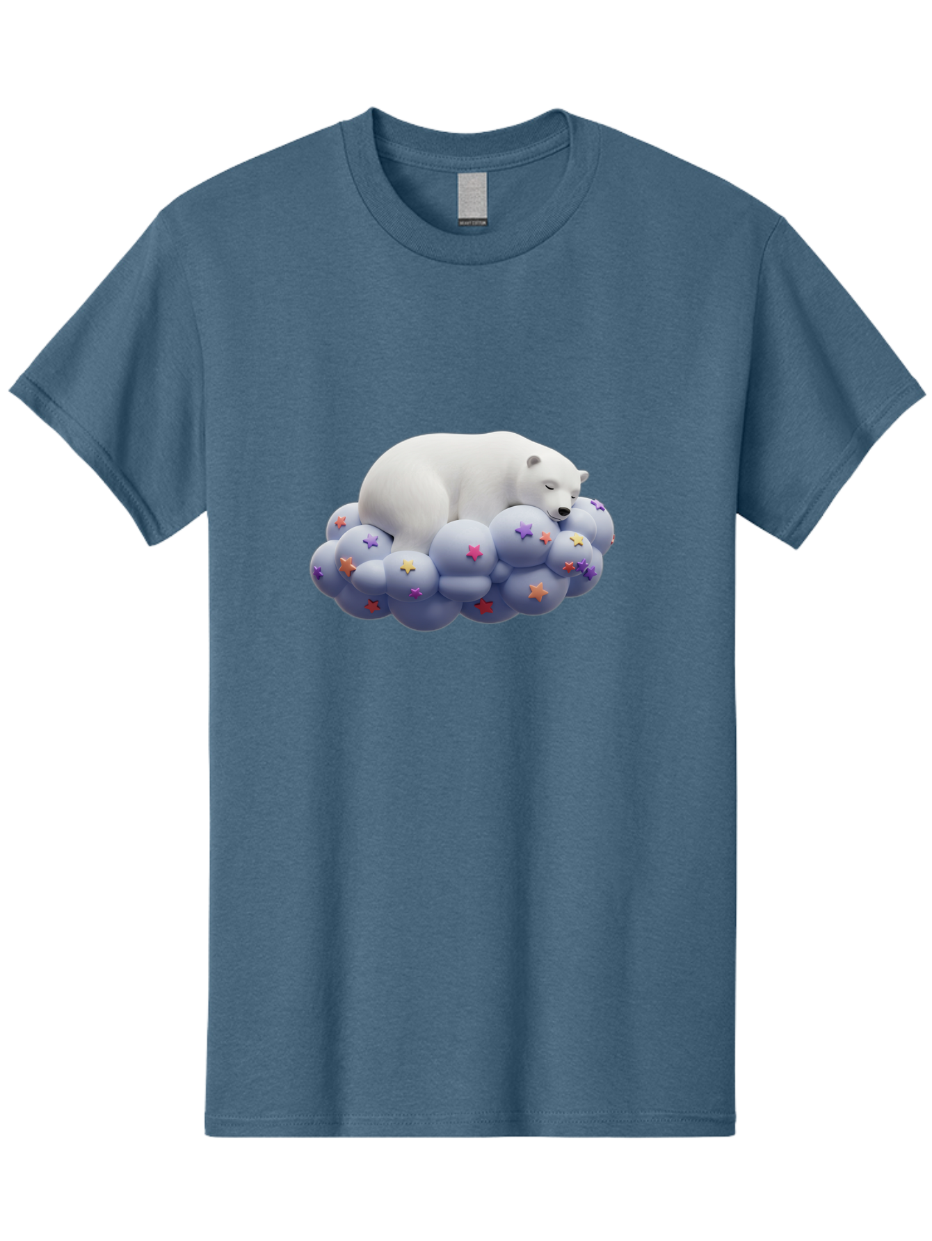 Sleeping-Polar-Bear-7 Men'S Graphic Tee, 100% Cotton, Comfortable Casual Summer Wear, Machine Washable, Sleeping Polar Bear, White Bear, Cloud With Stars, Pastel Colors, Whimsical Scene, Dreamy Atmosphere, Cute Illustration, Fantasy Art, Bae748