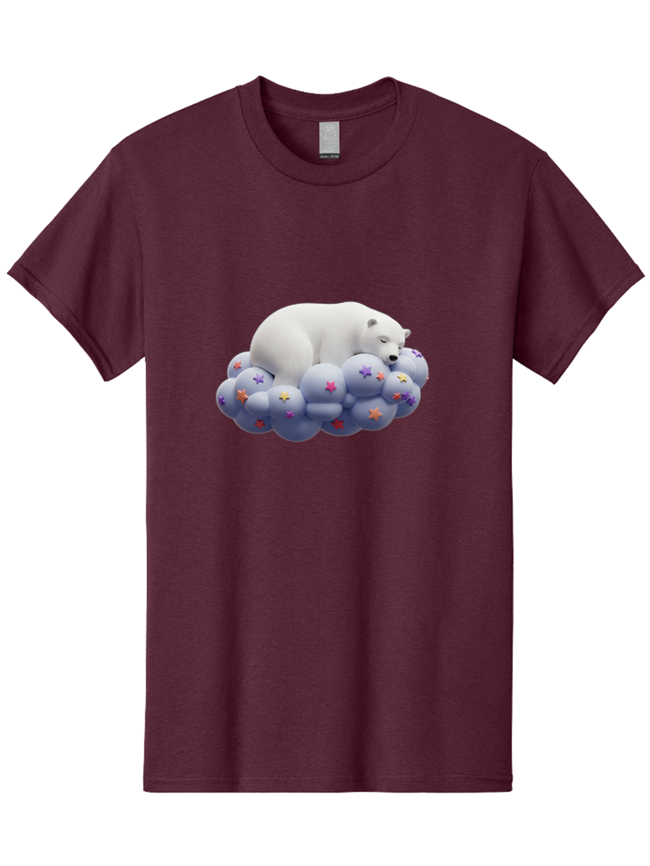Sleeping-Polar-Bear-7 Men'S Graphic Tee, 100% Cotton, Comfortable Casual Summer Wear, Machine Washable, Sleeping Polar Bear, White Bear, Cloud With Stars, Pastel Colors, Whimsical Scene, Dreamy Atmosphere, Cute Illustration, Fantasy Art, Bae748