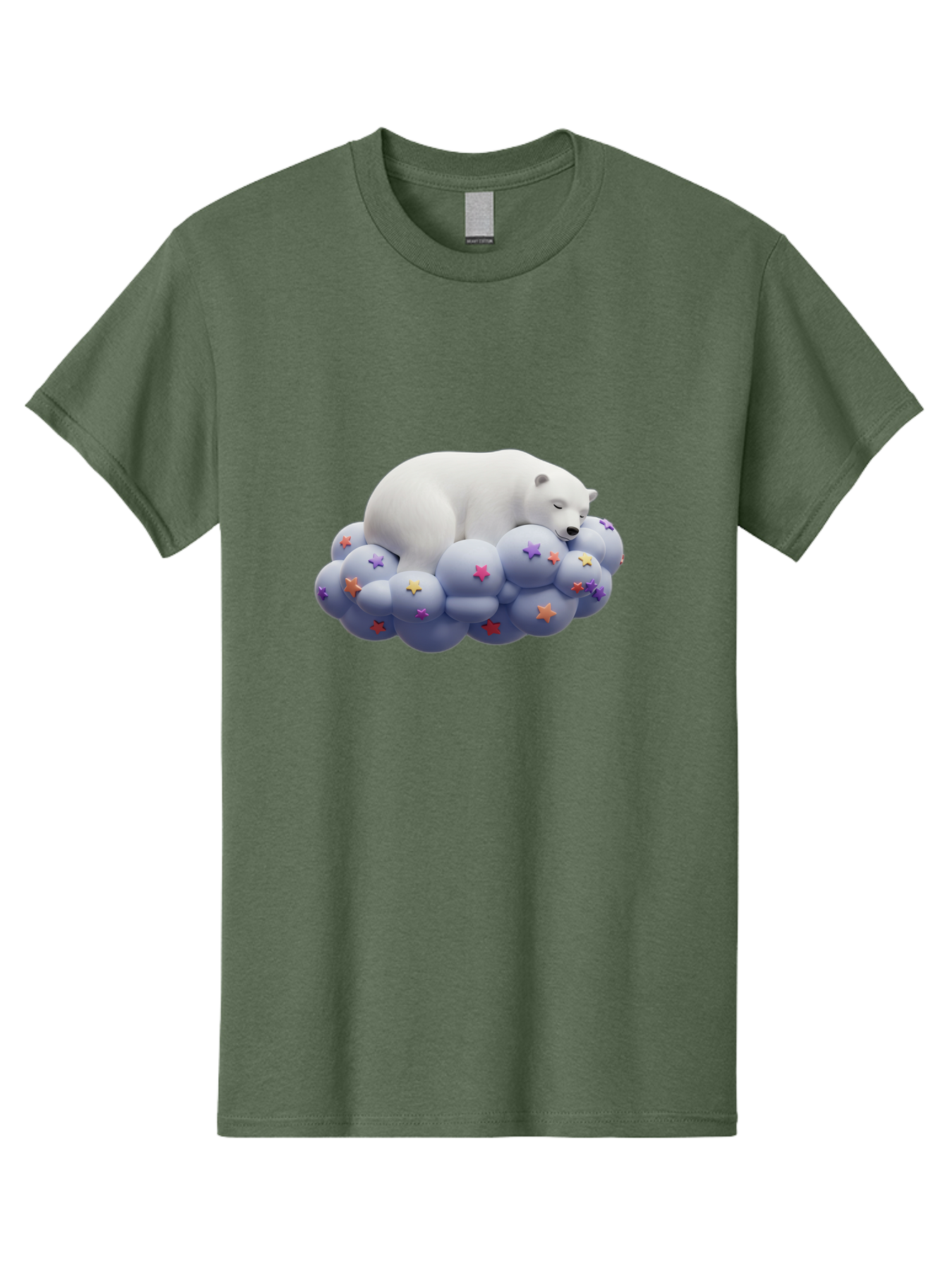 Sleeping-Polar-Bear-7 Men'S Graphic Tee, 100% Cotton, Comfortable Casual Summer Wear, Machine Washable, Sleeping Polar Bear, White Bear, Cloud With Stars, Pastel Colors, Whimsical Scene, Dreamy Atmosphere, Cute Illustration, Fantasy Art, Bae748