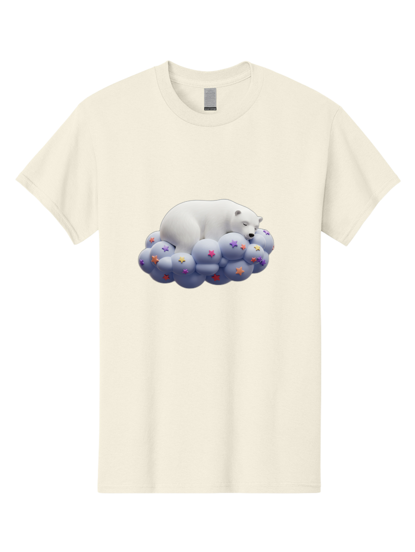 Sleeping-Polar-Bear-7 Men'S Graphic Tee, 100% Cotton, Comfortable Casual Summer Wear, Machine Washable, Sleeping Polar Bear, White Bear, Cloud With Stars, Pastel Colors, Whimsical Scene, Dreamy Atmosphere, Cute Illustration, Fantasy Art, Bae748