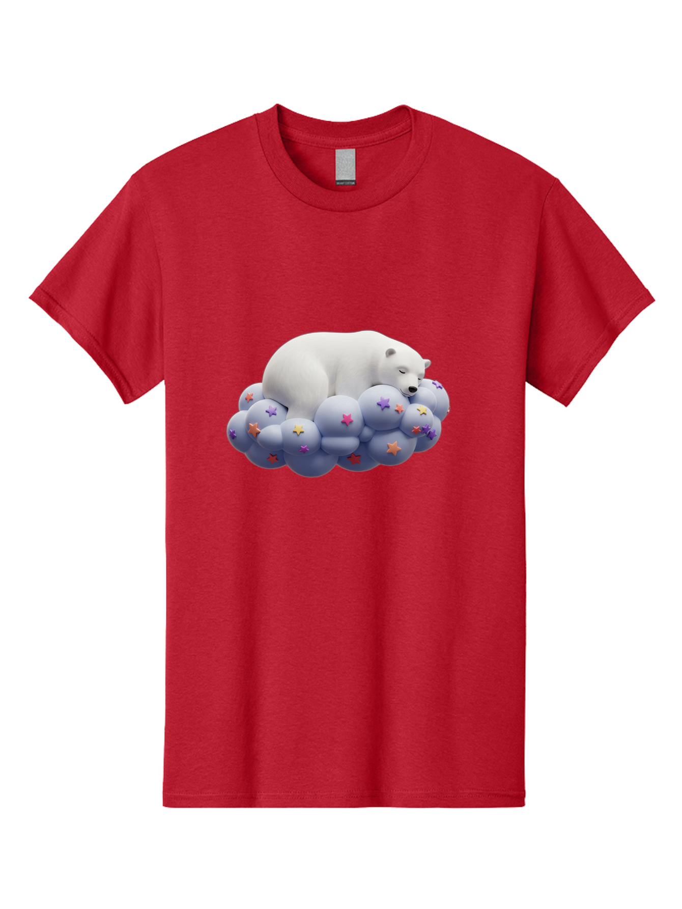 Sleeping-Polar-Bear-7 Men'S Graphic Tee, 100% Cotton, Comfortable Casual Summer Wear, Machine Washable, Sleeping Polar Bear, White Bear, Cloud With Stars, Pastel Colors, Whimsical Scene, Dreamy Atmosphere, Cute Illustration, Fantasy Art, Bae748