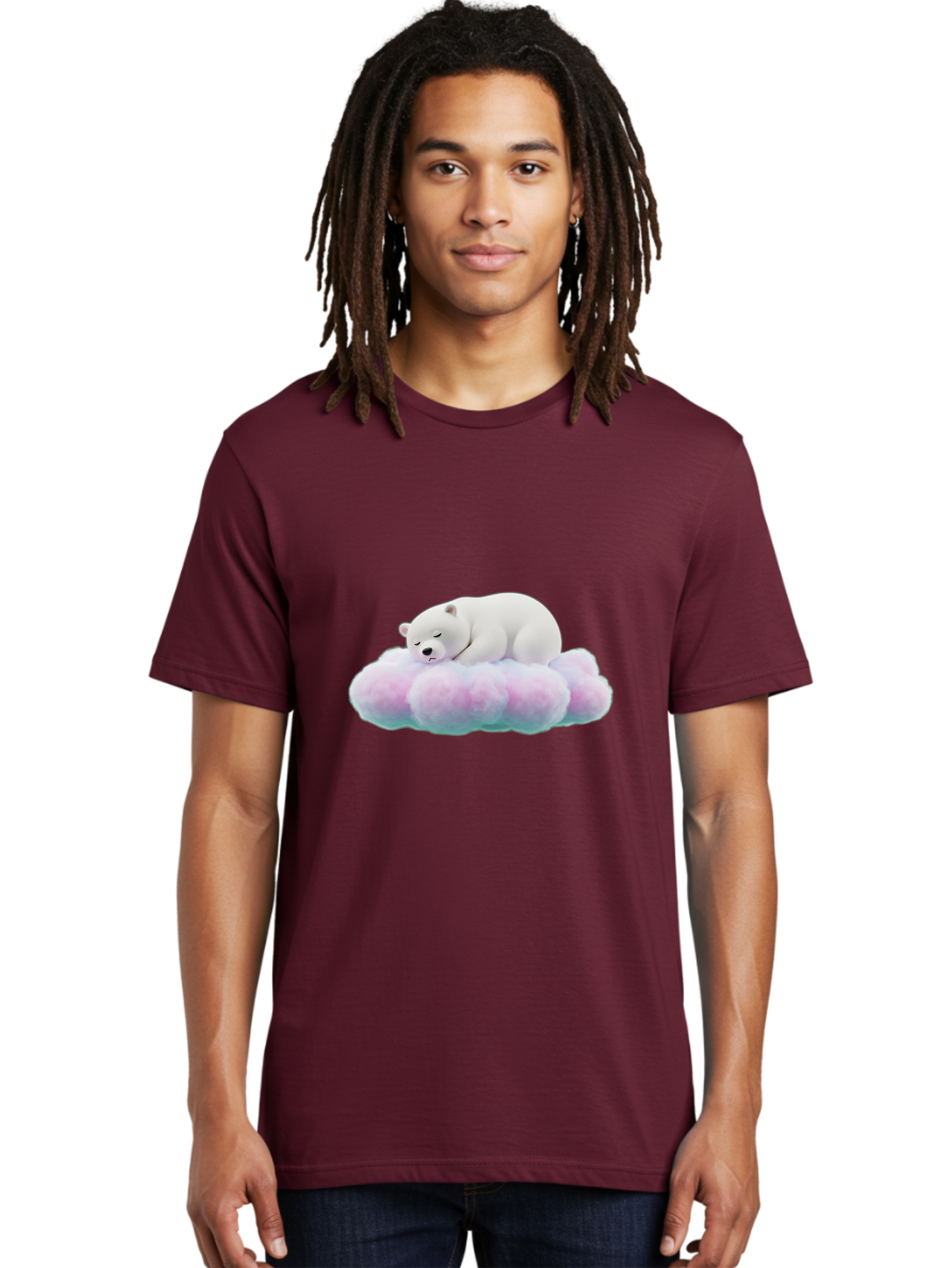 Sleeping-Polar-Bear-8 Men'S Graphic Tee, 100% Cotton, Comfortable Casual Summer Wear, Machine Washable, Sleeping Polar Bear, Fluffy Cloud, Cute Animal, Peaceful Slumber, Adorable Bear, Sweet Dreams, Cartoon Style, Pastel Colors, Bae749