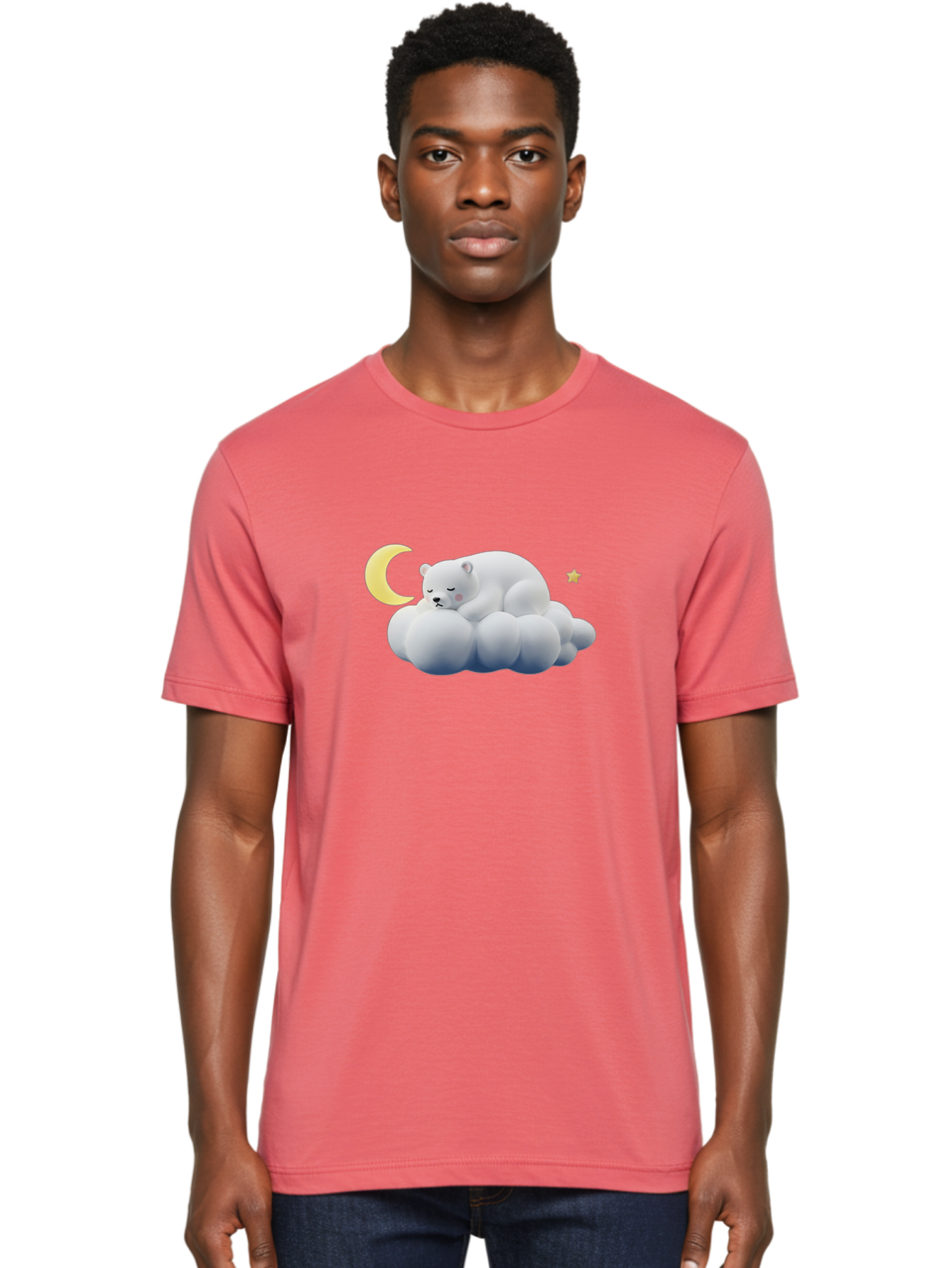 Sleeping-Polar-Bear-9 Men'S Graphic Tee, 100% Cotton, Comfortable Casual Summer Wear, Machine Washable, Sleeping Polar Bear, Cloudy Dreams, Moonlight Serenity, Peaceful Slumber, Celestial Ambiance, Tranquil Atmosphere, Dreamy Night Sky Bae750