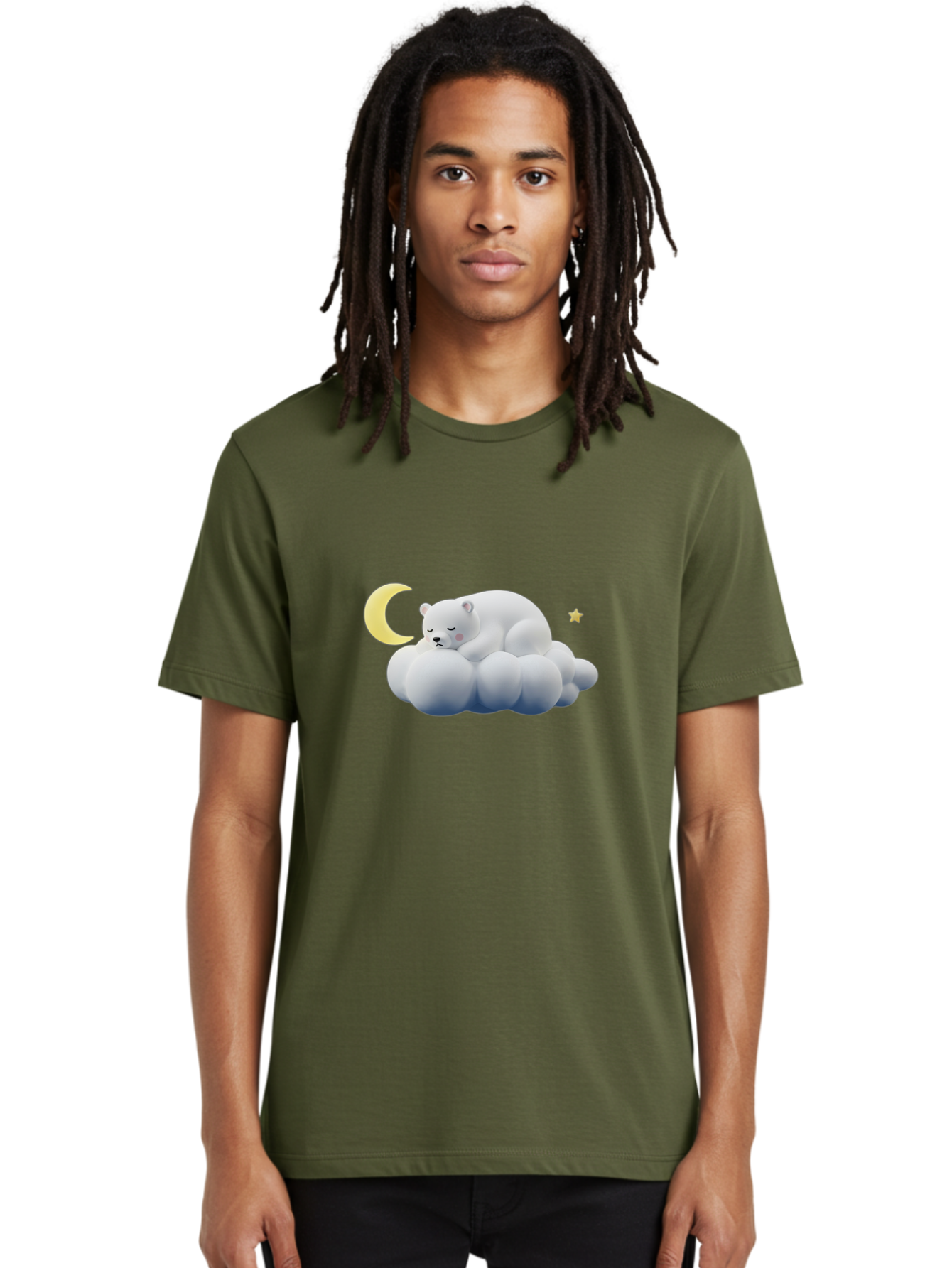 Sleeping-Polar-Bear-9 Men'S Graphic Tee, 100% Cotton, Comfortable Casual Summer Wear, Machine Washable, Sleeping Polar Bear, Cloudy Dreams, Moonlight Serenity, Peaceful Slumber, Celestial Ambiance, Tranquil Atmosphere, Dreamy Night Sky Bae750
