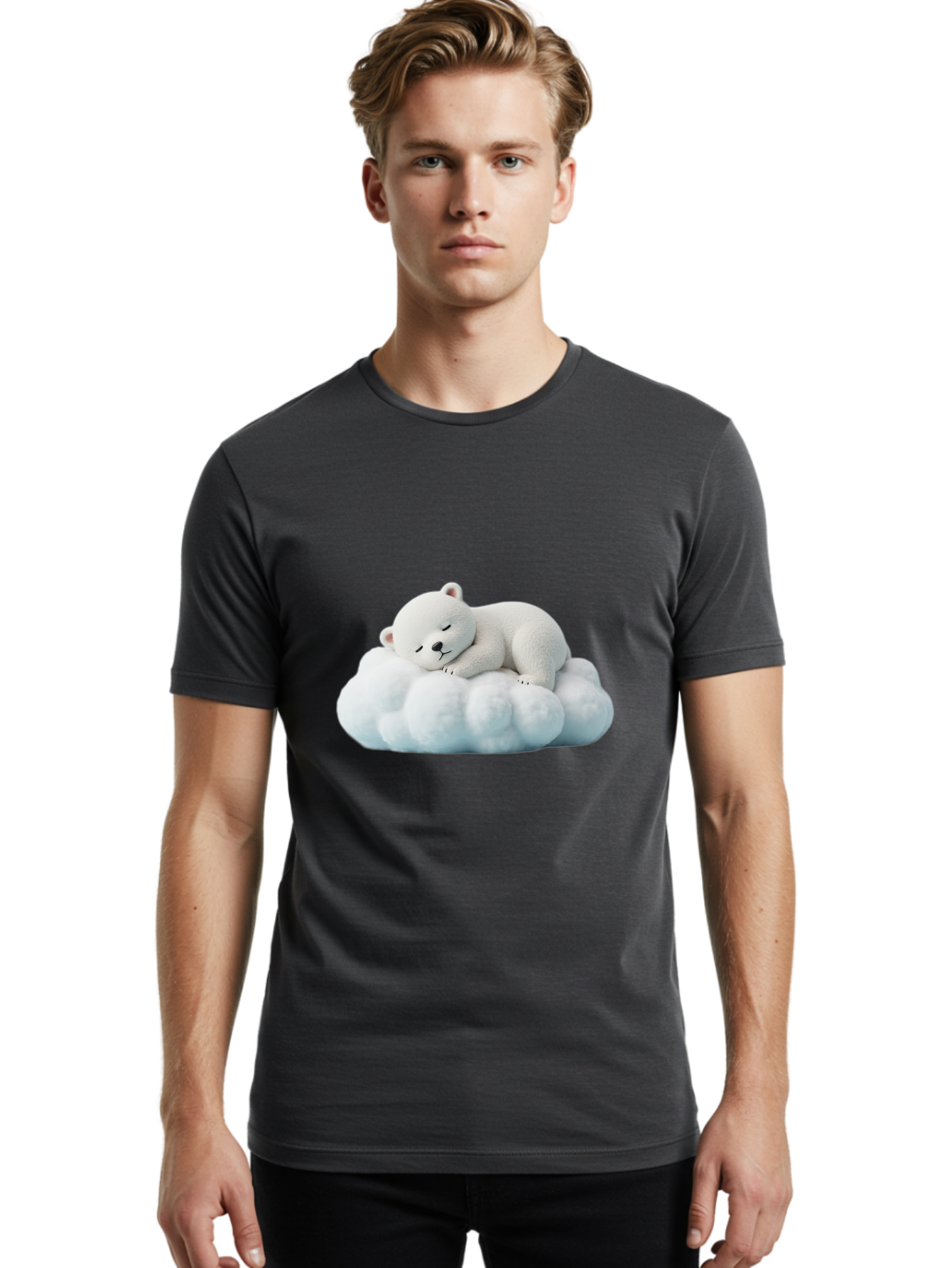 Sleeping-Polar-Bear Men'S Graphic Tee, 100% Cotton, Comfortable Casual Summer Wear, Machine Washable, Cute Polar Bear, Sleeping On Fluffy Cloud, Serene Scene, Adorable Animal, Peaceful Slumber, Tranquil Atmosphere, Digital Art, 3D Rendering Bae752