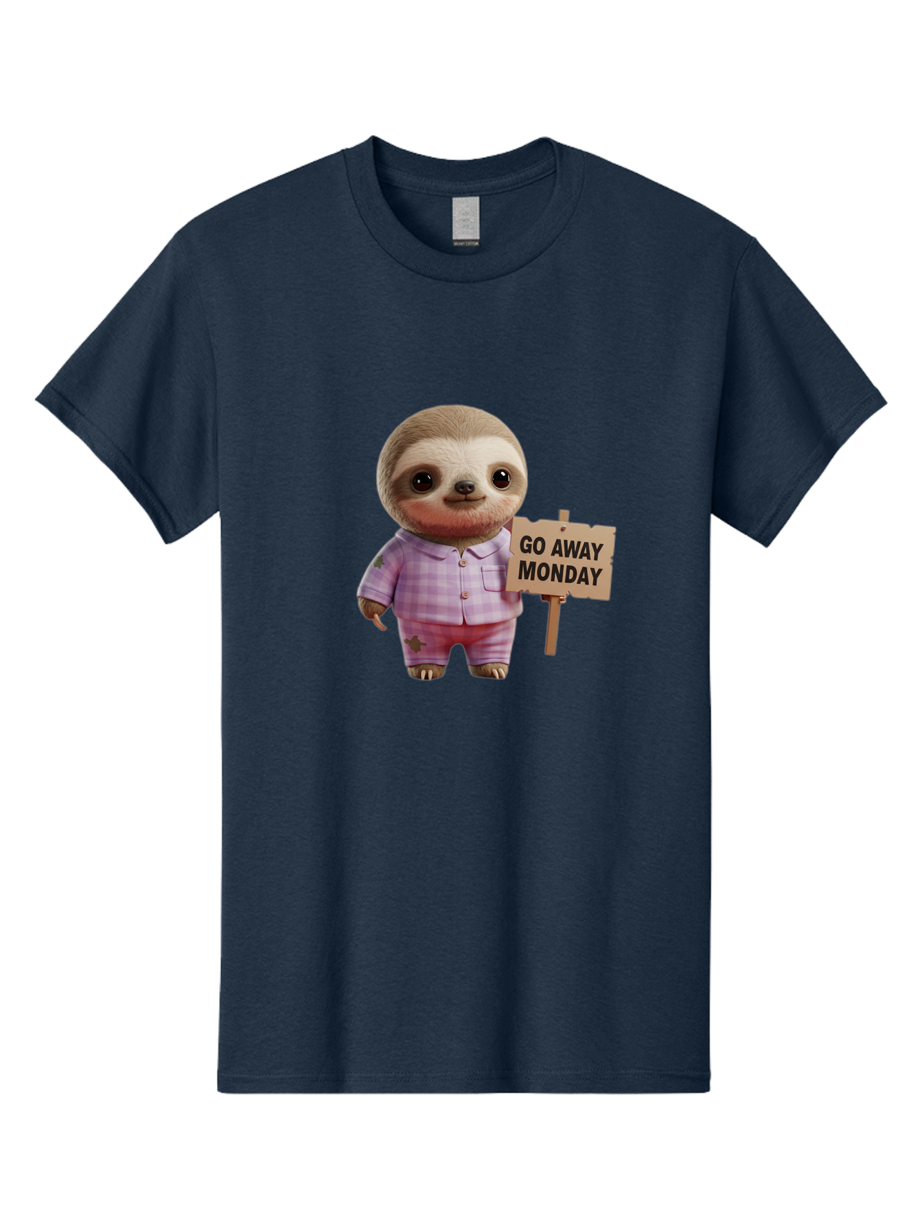 Sloth-Go-Away-Monday Men'S Graphic Tee, 100% Cotton, Comfortable Casual Summer Wear, Machine Washable, Sloth In Pajamas, Cartoon Character, Humorous Illustration, Funny Animal, Monday Motivation, Lazy Sloth, Cute Creature, Playful Design, Bae755