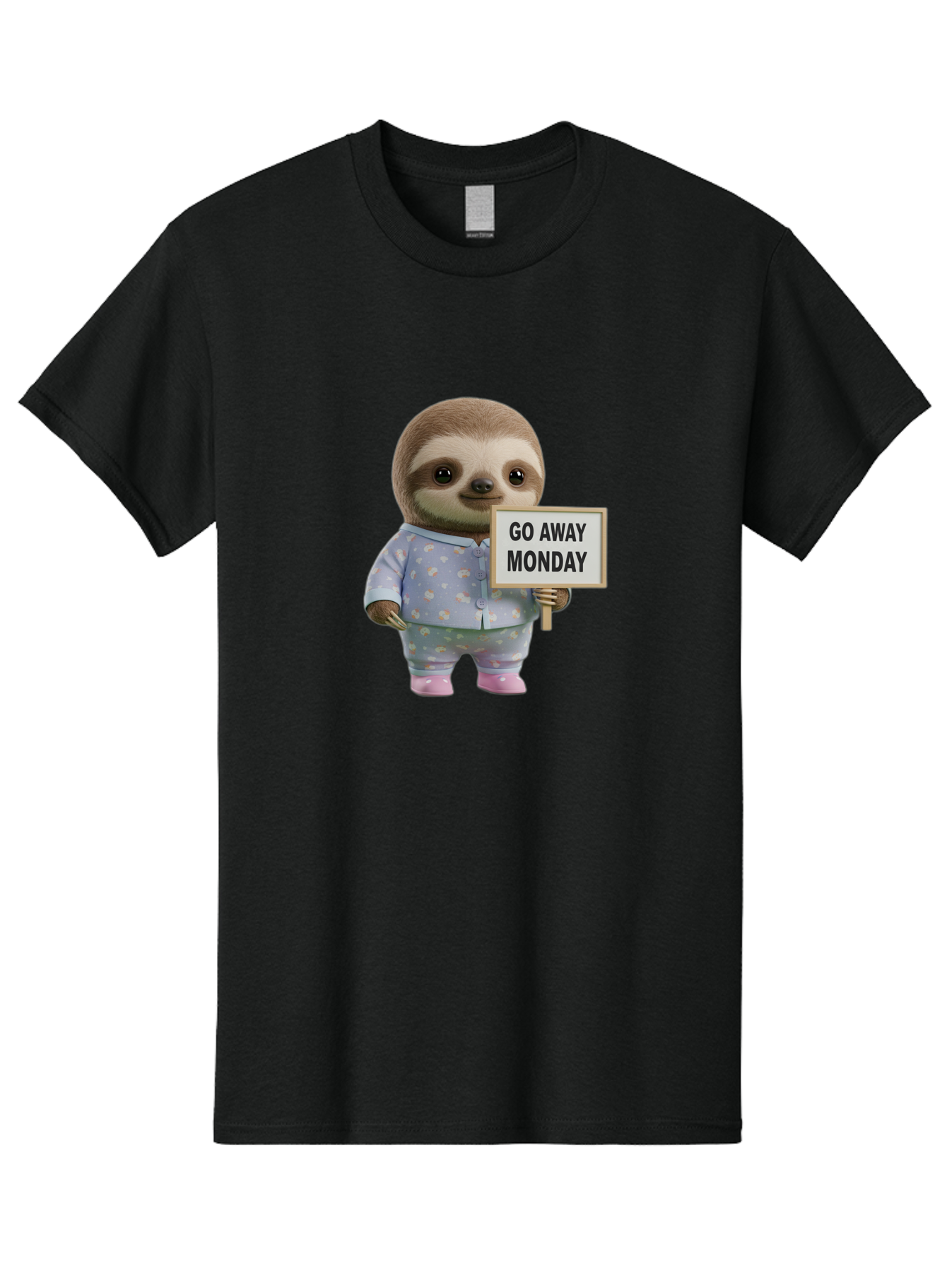 Sloth-Holding-Sign-Go-Away-Monday Men'S Graphic Tee, 100% Cotton, Comfortable Casual Summer Wear, Machine Washable, Sloth In Pajamas, Funny Animal, Cute Sloth, Humorous Sign, Go Away Monday, Lazy Morning, Cartoon Character, Playful Graphics, Bae756