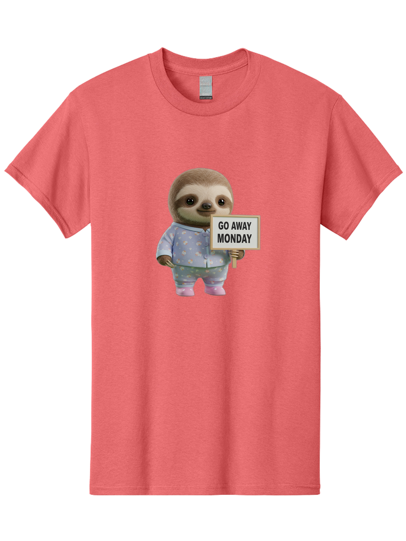 Sloth-Holding-Sign-Go-Away-Monday Men'S Graphic Tee, 100% Cotton, Comfortable Casual Summer Wear, Machine Washable, Sloth In Pajamas, Funny Animal, Cute Sloth, Humorous Sign, Go Away Monday, Lazy Morning, Cartoon Character, Playful Graphics, Bae756