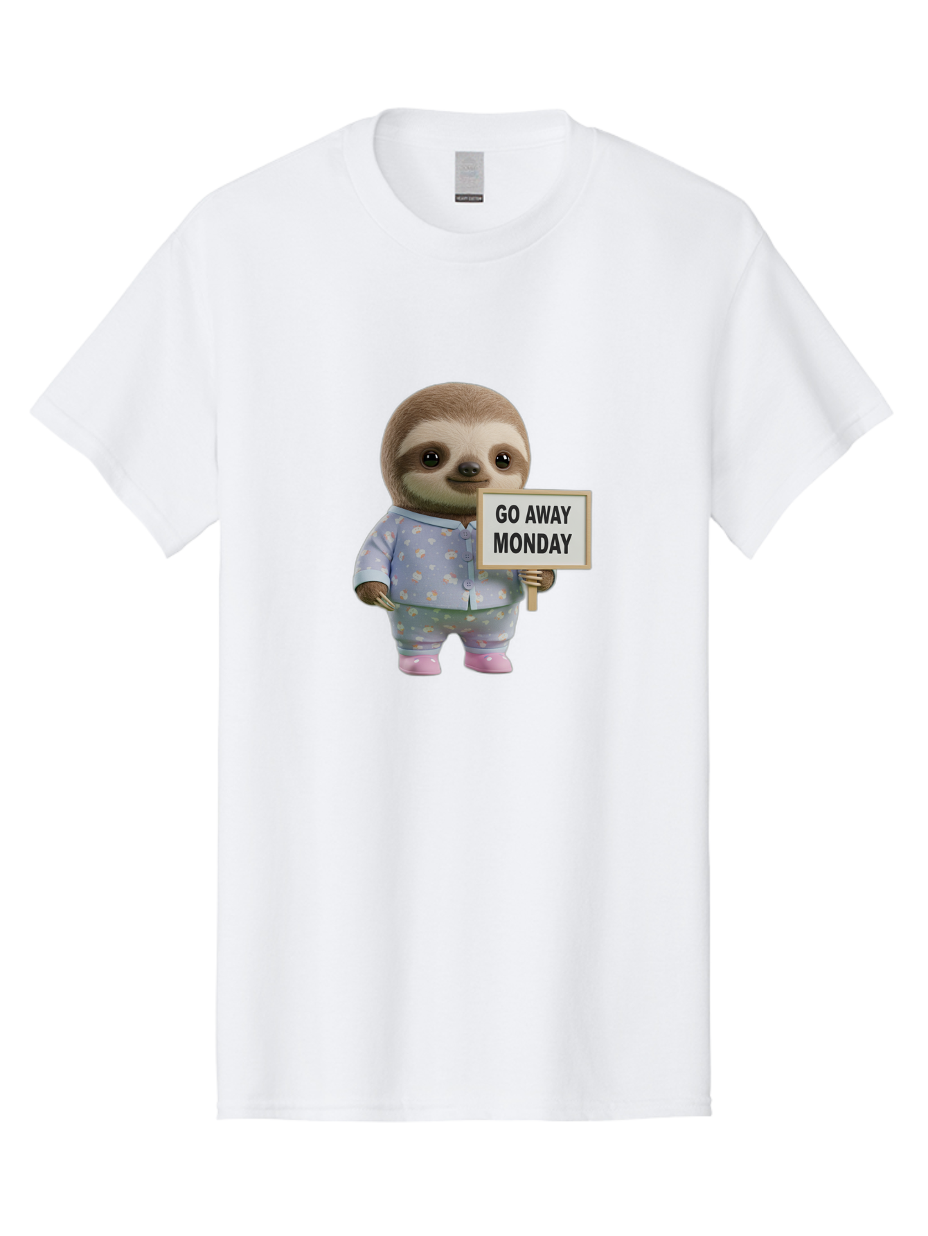 Sloth-Holding-Sign-Go-Away-Monday Men'S Graphic Tee, 100% Cotton, Comfortable Casual Summer Wear, Machine Washable, Sloth In Pajamas, Funny Animal, Cute Sloth, Humorous Sign, Go Away Monday, Lazy Morning, Cartoon Character, Playful Graphics, Bae756