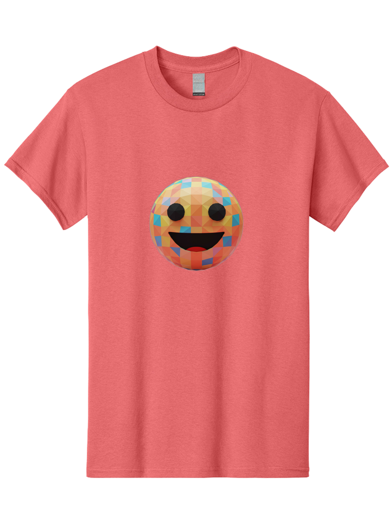 Smile-Ball Men'S Graphic Tee, 100% Cotton, Comfortable Casual Summer Wear, Machine Washable, Low Poly Orb, Happy Face, Smiling Emoji, Colorful Pattern, 3D Design, Vibrant Colors, Emotive Expression, Modern Art Style, Geometric Shapes, Bae759