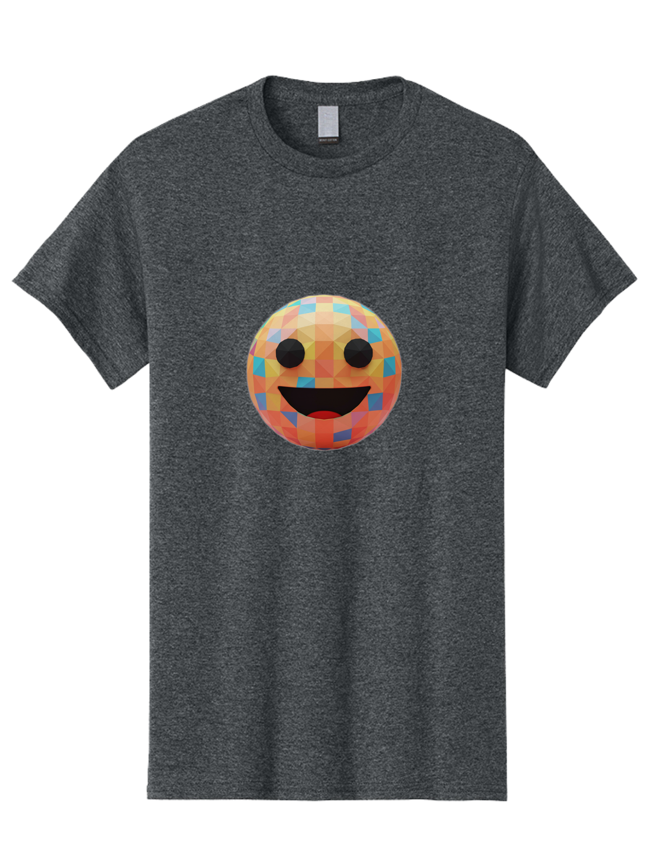 Smile-Ball Men'S Graphic Tee, 100% Cotton, Comfortable Casual Summer Wear, Machine Washable, Low Poly Orb, Happy Face, Smiling Emoji, Colorful Pattern, 3D Design, Vibrant Colors, Emotive Expression, Modern Art Style, Geometric Shapes, Bae759