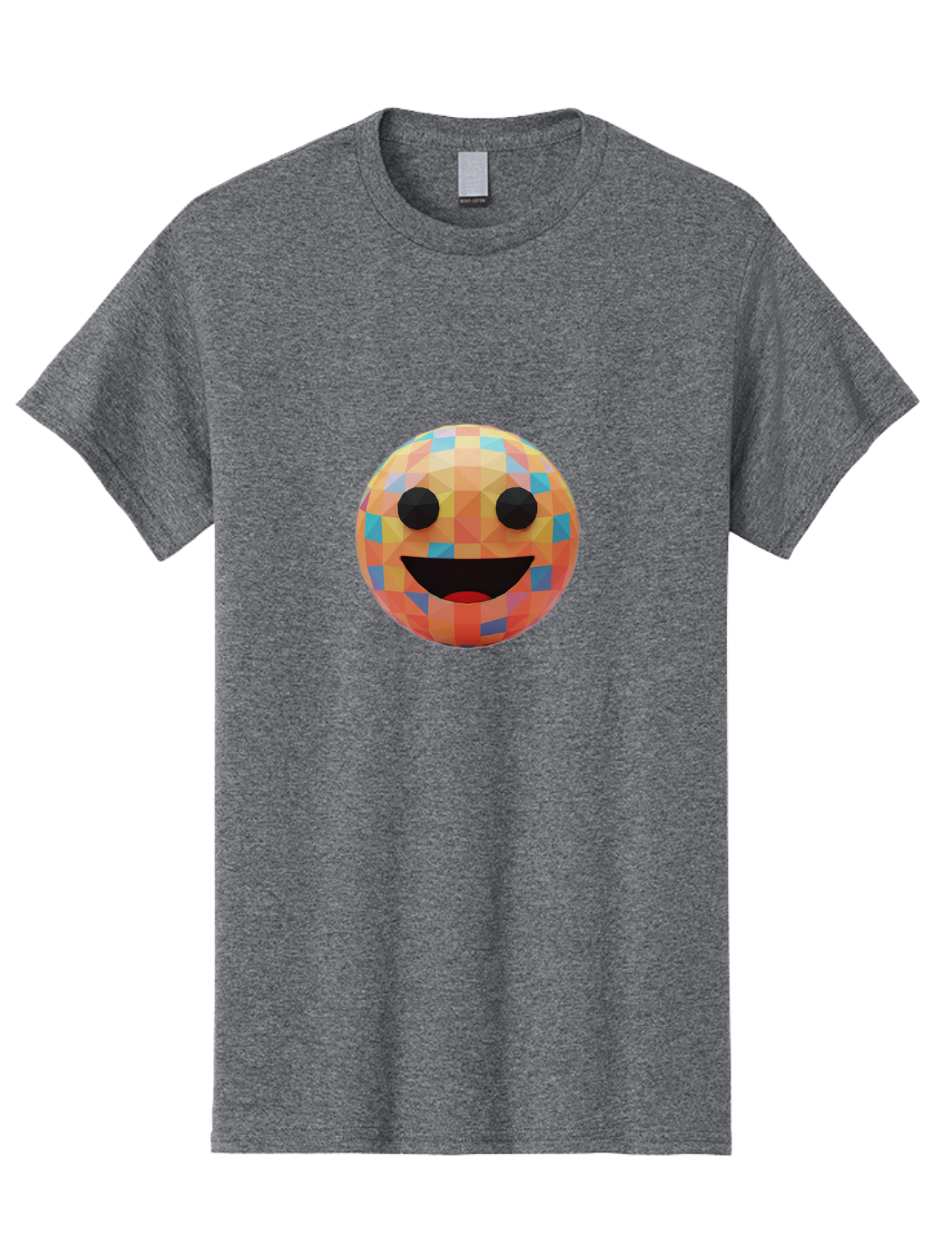 Smile-Ball Men'S Graphic Tee, 100% Cotton, Comfortable Casual Summer Wear, Machine Washable, Low Poly Orb, Happy Face, Smiling Emoji, Colorful Pattern, 3D Design, Vibrant Colors, Emotive Expression, Modern Art Style, Geometric Shapes, Bae759