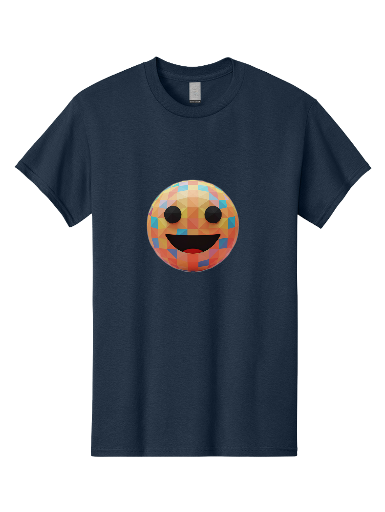 Smile-Ball Men'S Graphic Tee, 100% Cotton, Comfortable Casual Summer Wear, Machine Washable, Low Poly Orb, Happy Face, Smiling Emoji, Colorful Pattern, 3D Design, Vibrant Colors, Emotive Expression, Modern Art Style, Geometric Shapes, Bae759