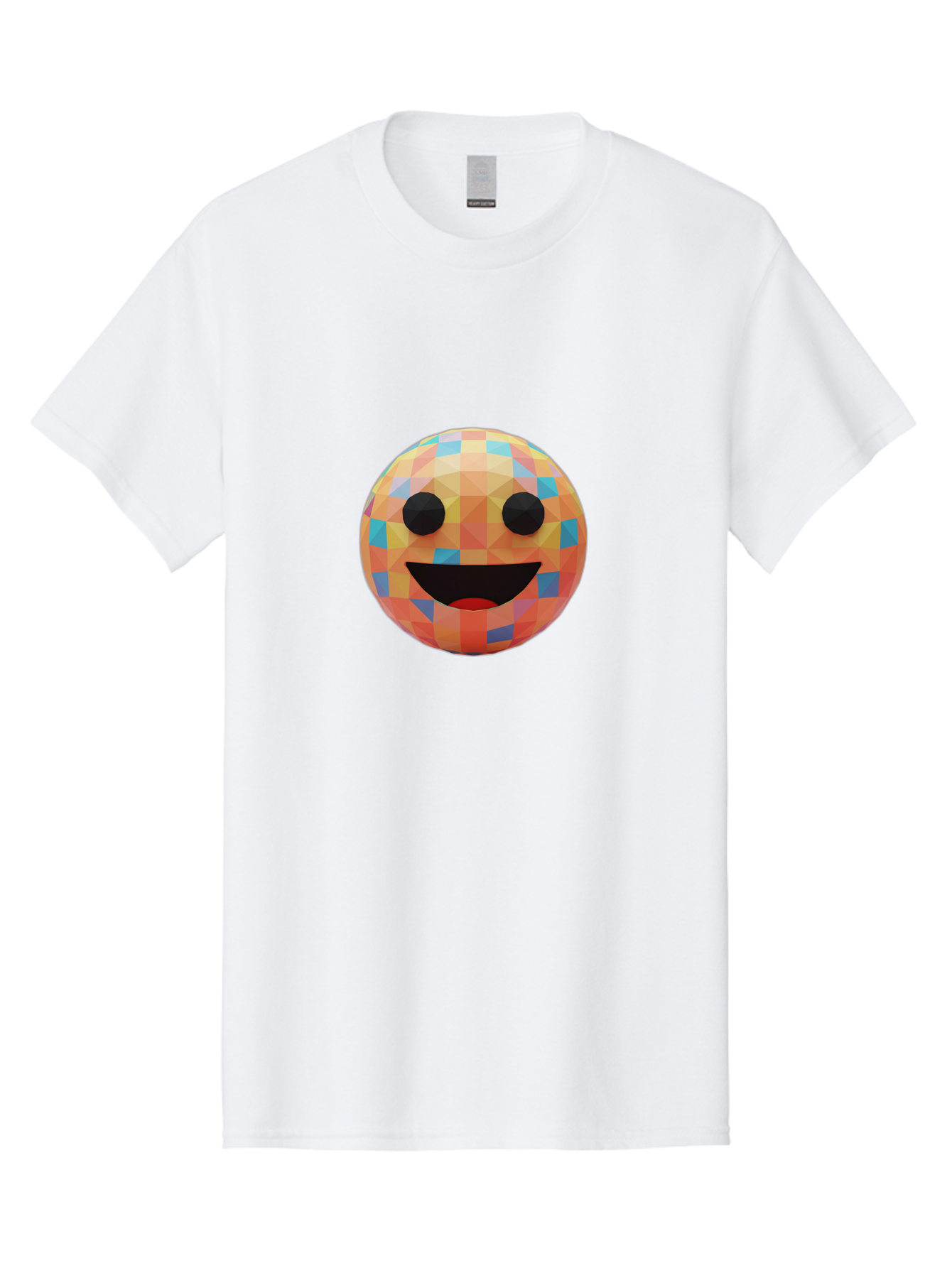 Smile-Ball Men'S Graphic Tee, 100% Cotton, Comfortable Casual Summer Wear, Machine Washable, Low Poly Orb, Happy Face, Smiling Emoji, Colorful Pattern, 3D Design, Vibrant Colors, Emotive Expression, Modern Art Style, Geometric Shapes, Bae759