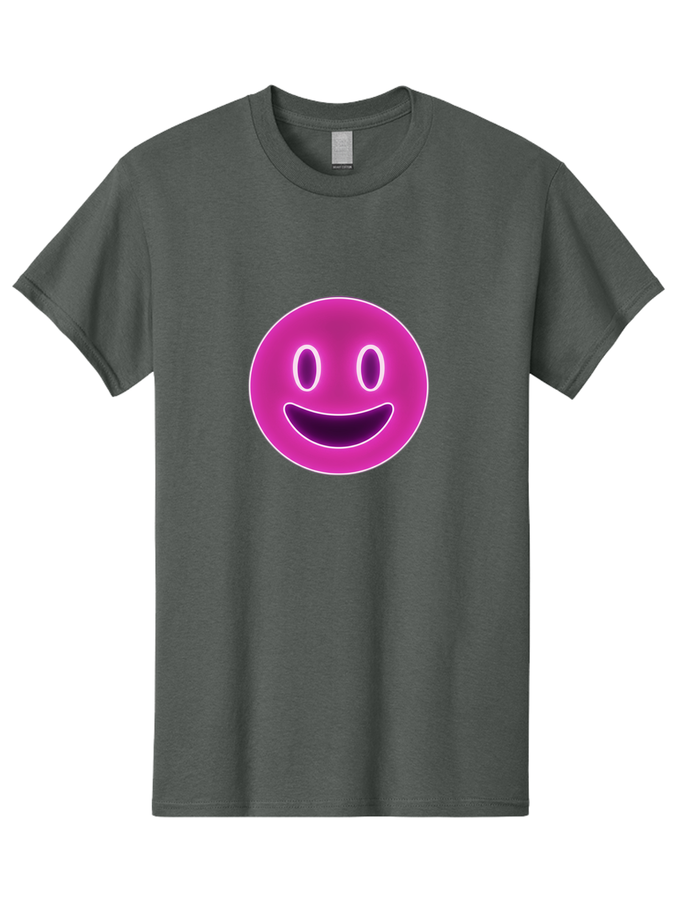 Smiley-Face Men'S Graphic Tee, 100% Cotton, Comfortable Casual Summer Wear, Machine Washable, Smiley Face, Happy Expression, Purple Emoticon, Neon Glow, Simple Design, Positive Vibe, Emotive Icon, Social Media Symbol, Emoticon, Happiness, Bae760