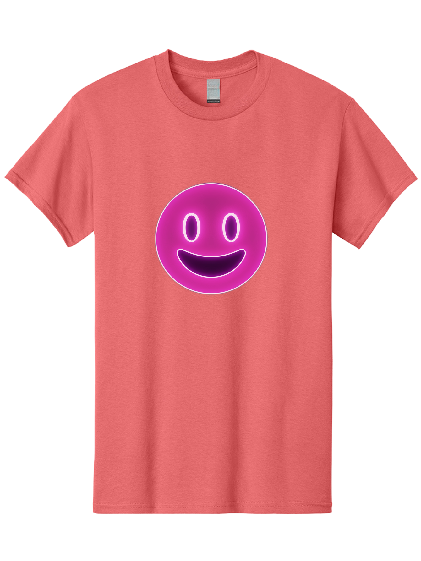 Smiley-Face Men'S Graphic Tee, 100% Cotton, Comfortable Casual Summer Wear, Machine Washable, Smiley Face, Happy Expression, Purple Emoticon, Neon Glow, Simple Design, Positive Vibe, Emotive Icon, Social Media Symbol, Emoticon, Happiness, Bae760