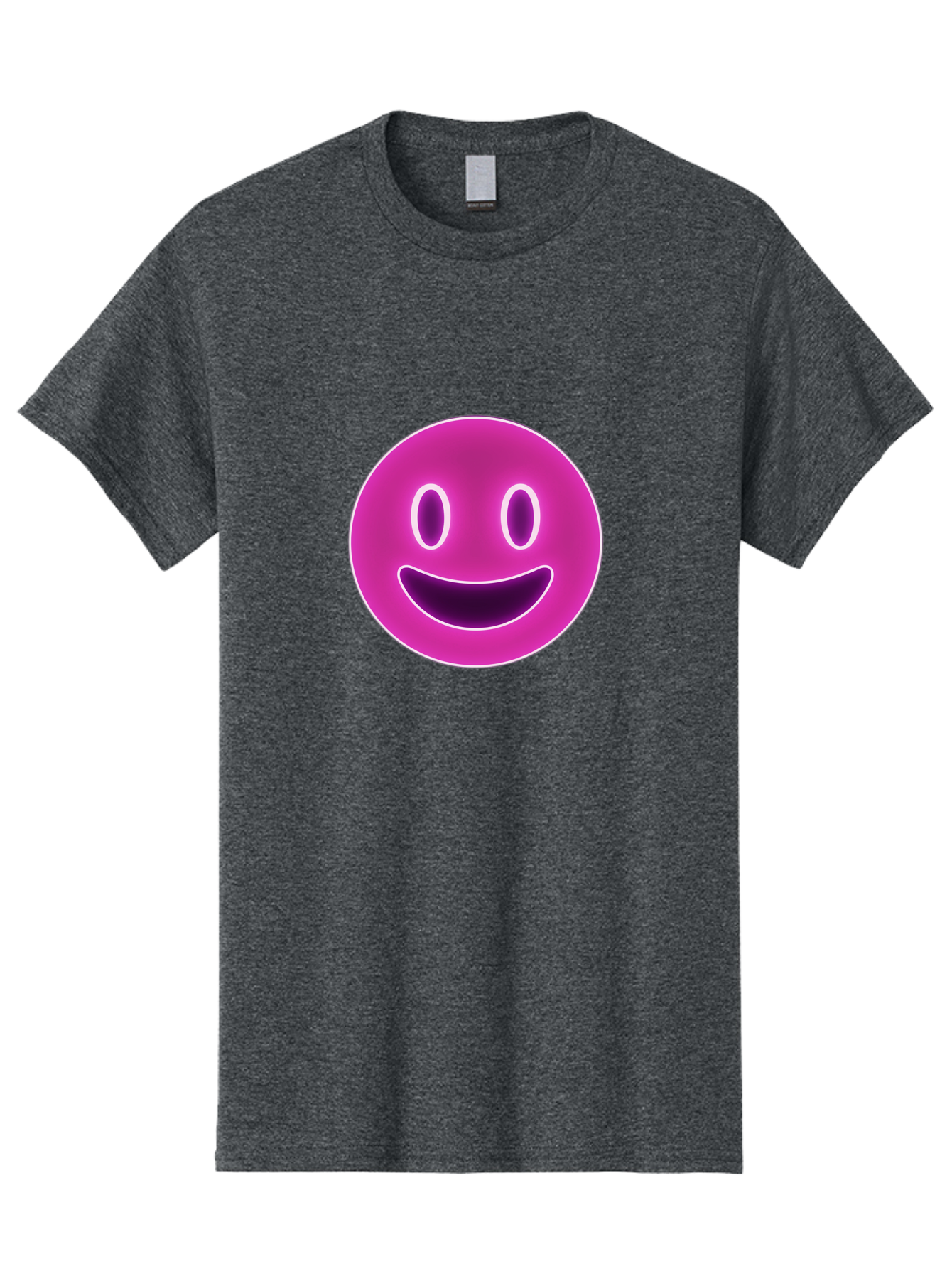 Smiley-Face Men'S Graphic Tee, 100% Cotton, Comfortable Casual Summer Wear, Machine Washable, Smiley Face, Happy Expression, Purple Emoticon, Neon Glow, Simple Design, Positive Vibe, Emotive Icon, Social Media Symbol, Emoticon, Happiness, Bae760