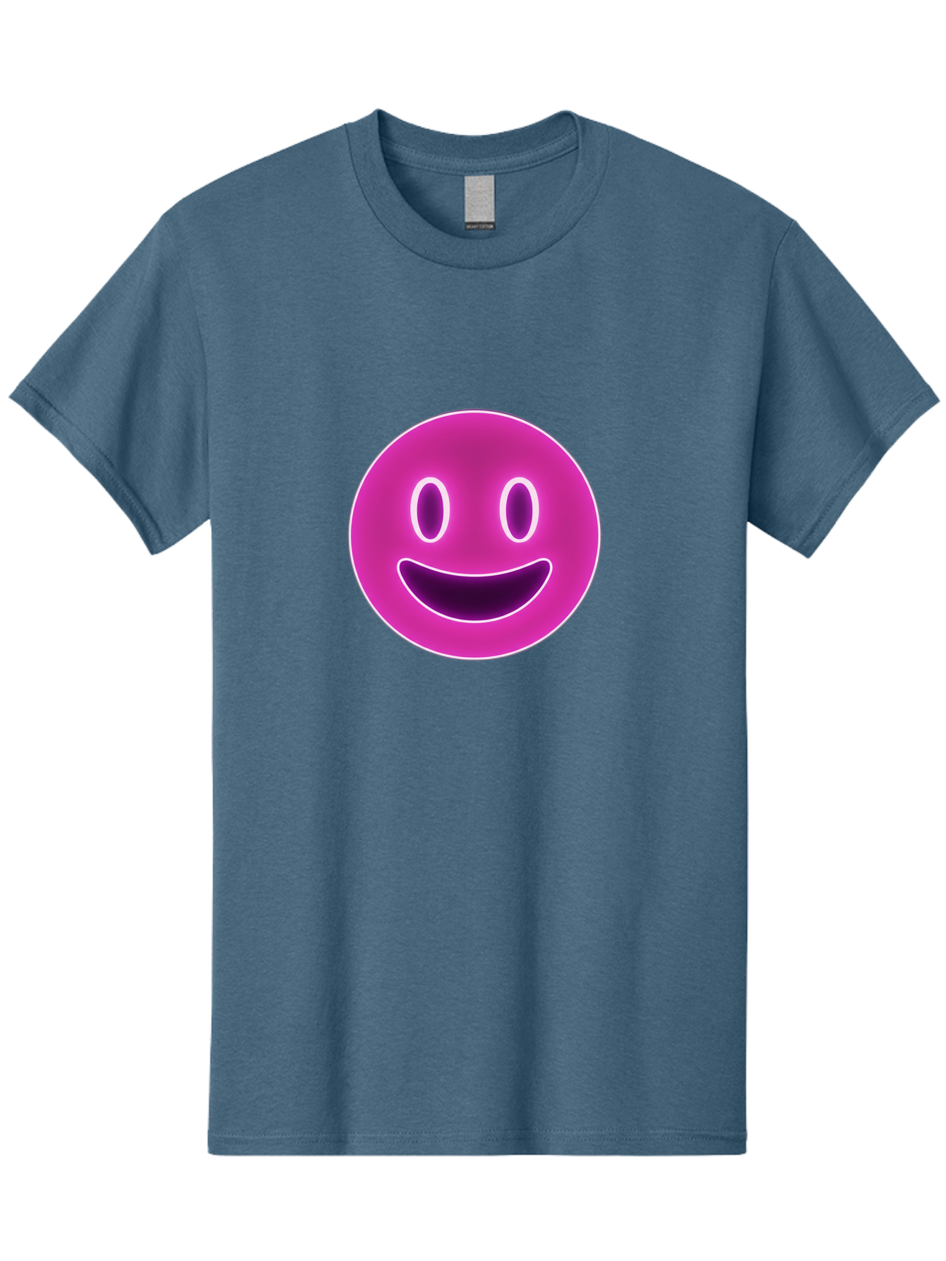 Smiley-Face Men'S Graphic Tee, 100% Cotton, Comfortable Casual Summer Wear, Machine Washable, Smiley Face, Happy Expression, Purple Emoticon, Neon Glow, Simple Design, Positive Vibe, Emotive Icon, Social Media Symbol, Emoticon, Happiness, Bae760
