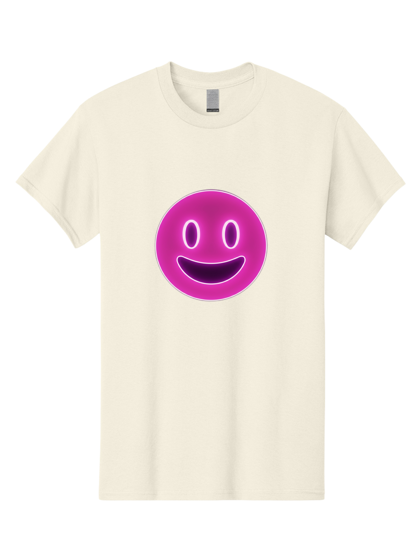 Smiley-Face Men'S Graphic Tee, 100% Cotton, Comfortable Casual Summer Wear, Machine Washable, Smiley Face, Happy Expression, Purple Emoticon, Neon Glow, Simple Design, Positive Vibe, Emotive Icon, Social Media Symbol, Emoticon, Happiness, Bae760