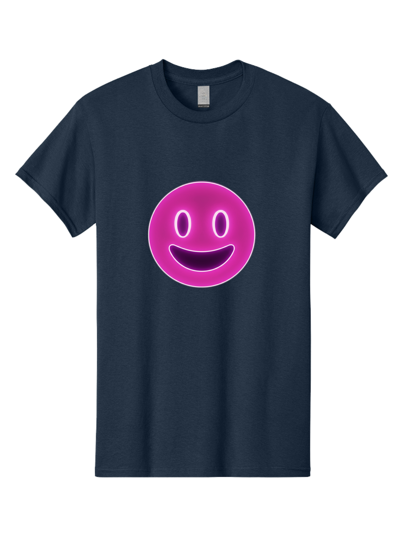 Smiley-Face Men'S Graphic Tee, 100% Cotton, Comfortable Casual Summer Wear, Machine Washable, Smiley Face, Happy Expression, Purple Emoticon, Neon Glow, Simple Design, Positive Vibe, Emotive Icon, Social Media Symbol, Emoticon, Happiness, Bae760