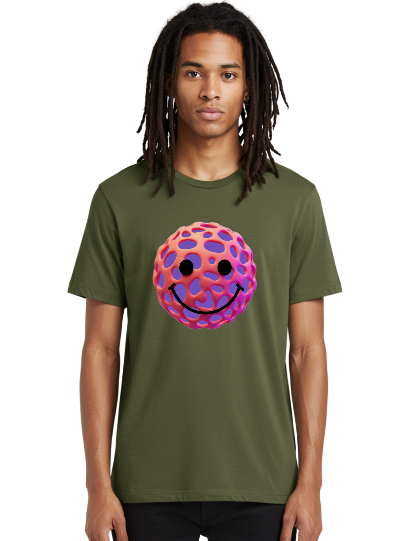 Smiley-Virus Men'S Graphic Tee, 100% Cotton, Comfortable Casual Summer Wear, Machine Washable, Smiley Face, Happy Emoji, Pink And Orange Gradient, Playful Design, 3D Illustration, Digital Art, Cute Character, Smiley Emoticon, Emoticon Bae761