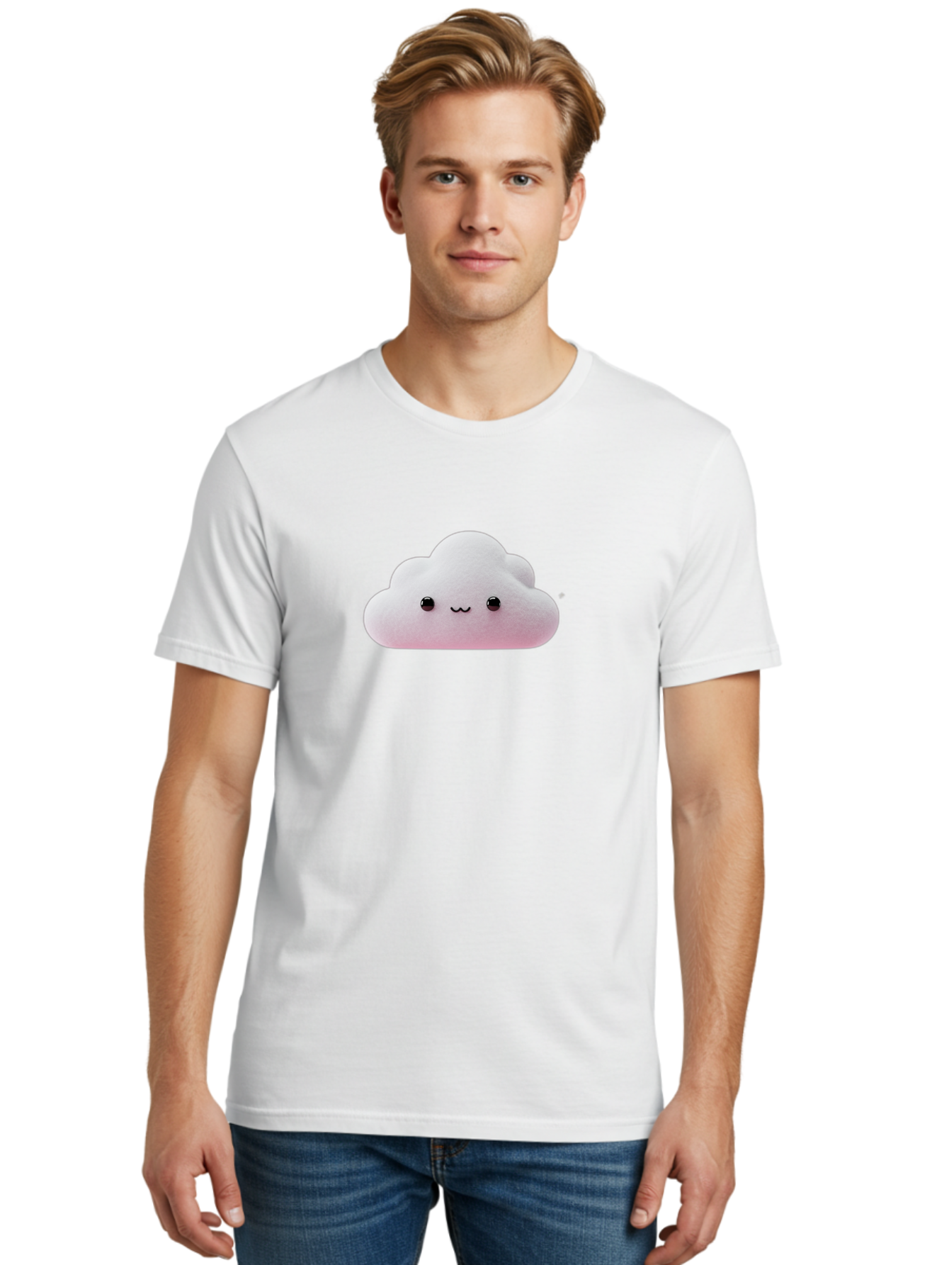 Smiling-Cloud-1 Men'S Graphic Tee, 100% Cotton, Comfortable Casual Summer Wear, Machine Washable, Kawaii Cloud, Cute Cartoon Character, Smiling Face, Fluffy Cloud, Pastel Colors, Adorable Design, Soft Graphics, Childrens Illustration, Bae762