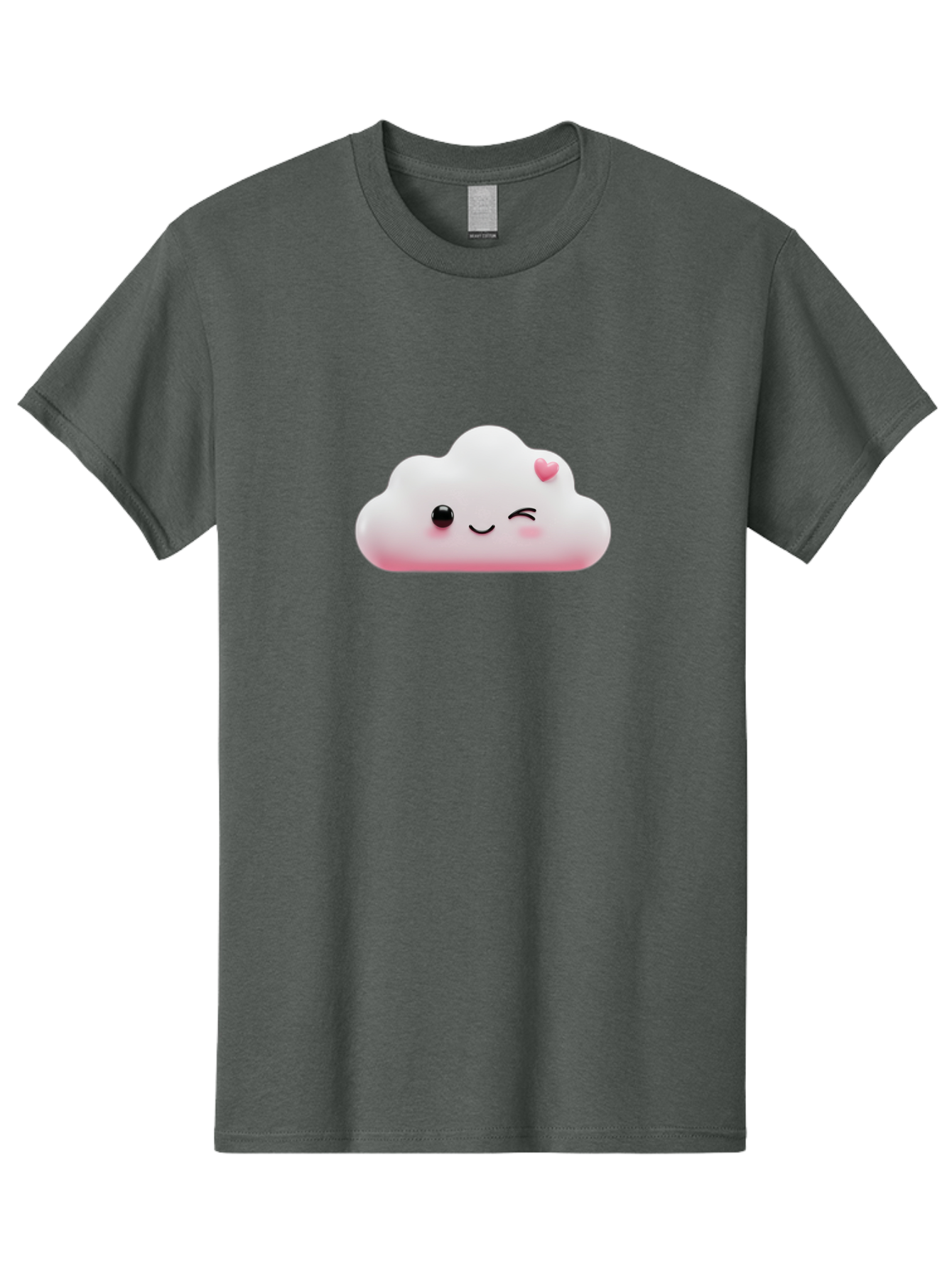 Smiling-Cloud-2 Men'S Graphic Tee, 100% Cotton, Comfortable Casual Summer Wear, Machine Washable, Cartoon Cloud, Smiling Face, Kawaii Character, Cute Emoji, Soft Pink Colors, Winking Eye, Rosy Cheeks, Adorable Illustration, Digital Art, Bae763